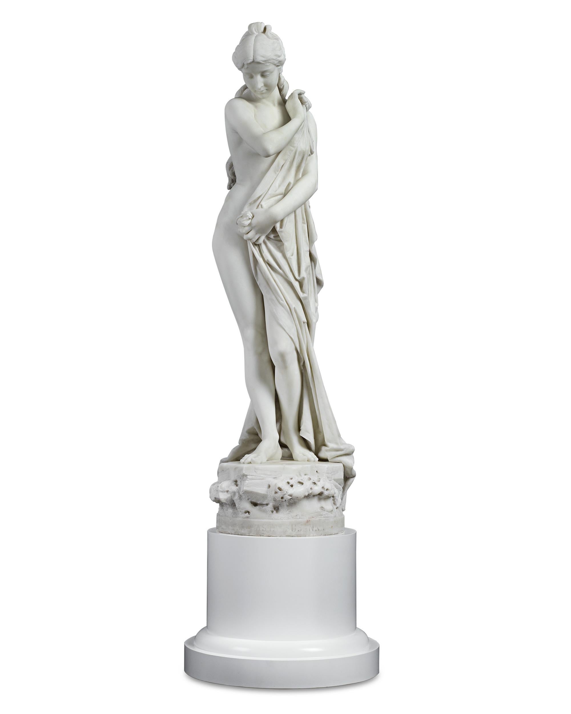 Urbano Lucchesi
1844 - 1906  Italienisch

La Casta Susanna
(Die keusche Susanna)

Marmor

Diese elegante Statue mit dem Titel La Casta Susanna stellt die tugendhafte biblische Figur Susanna dar. Sie wurde vom italienischen Bildhauer Urbano Lucchesi,