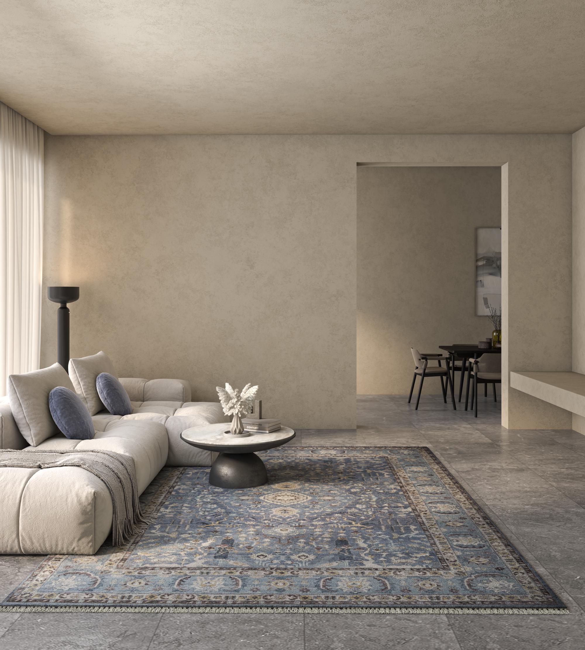 Fai un viaggio affascinante nella storia e nello stile con il nostro tappeto in lana annodato a mano. Questo pezzo notevole fonde perfettamente l'eredità tradizionale con la vita moderna. Il suo splendido design ti trasporta in un'epoca passata,