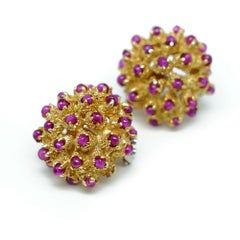 Urchin Earrings with Rubies Cabochon in Gold 18 Karats Liberty