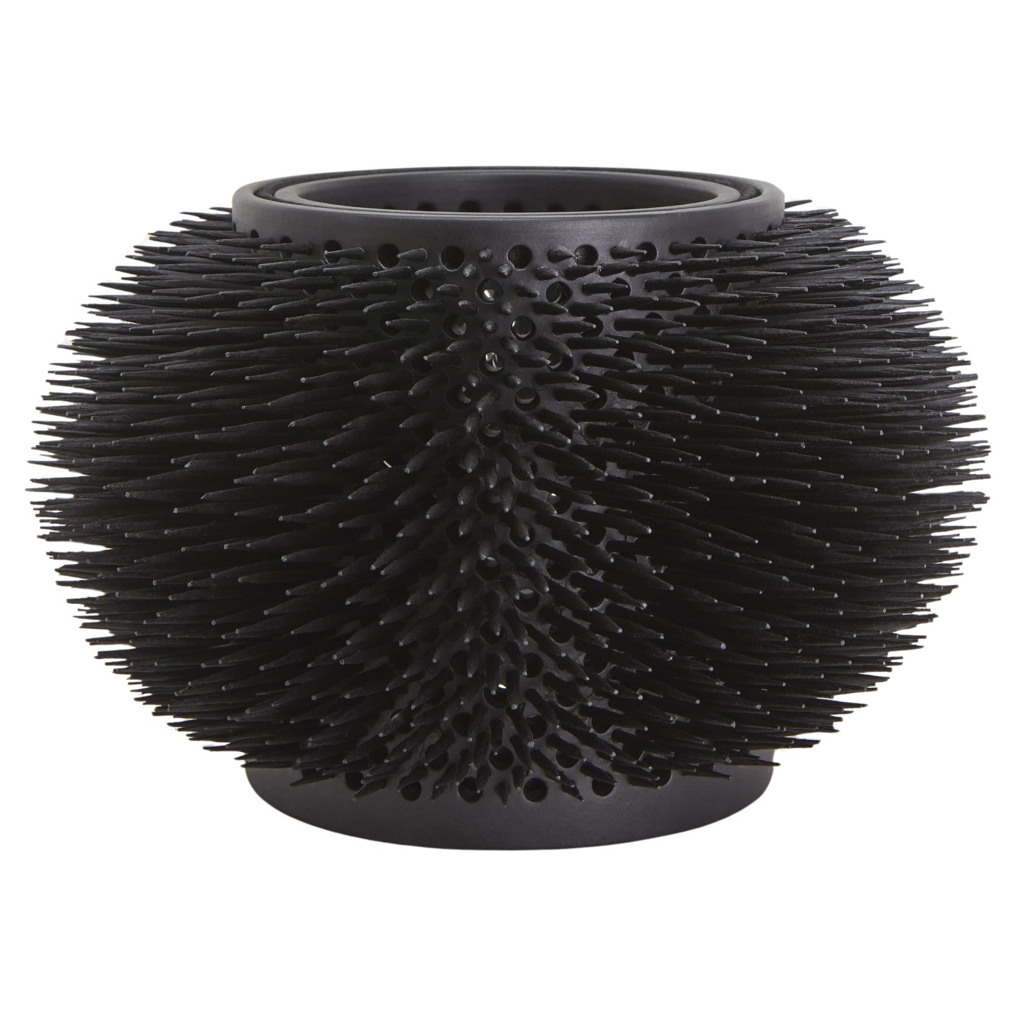"Urchin" Earthenware and Wood Candle Votive by Gilles Caffier For Sale
