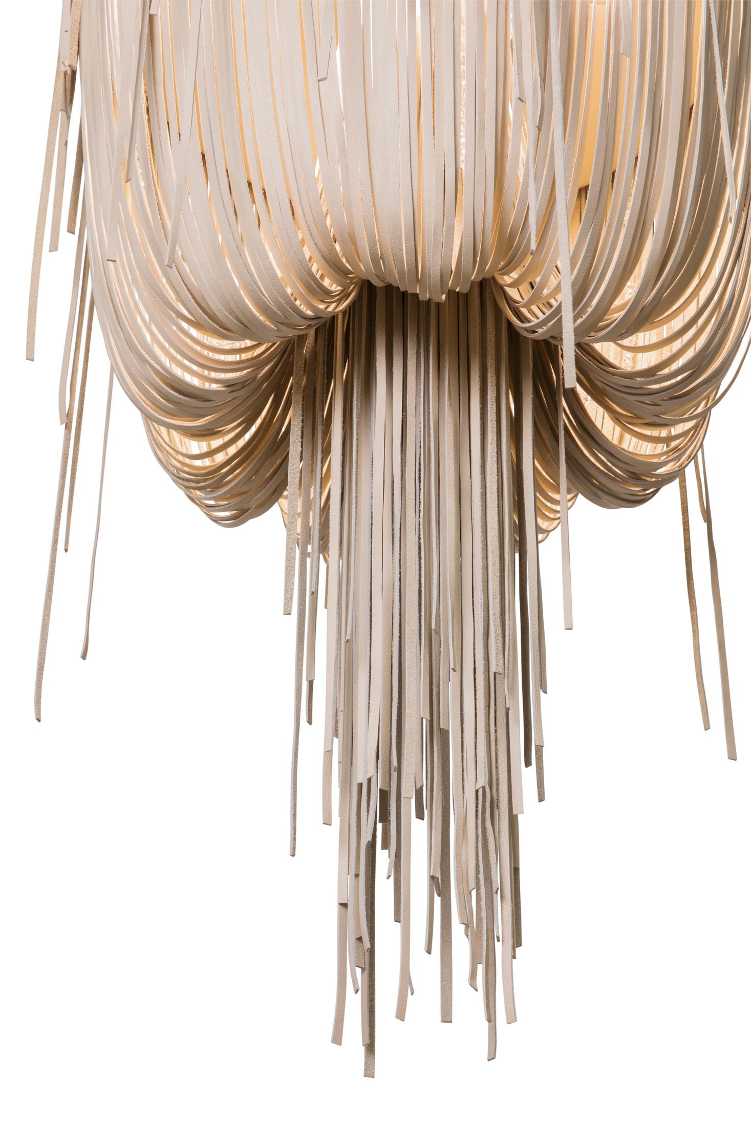 Contemporary Chandelier - Small Urchin in Cream-Stone Leather For Sale