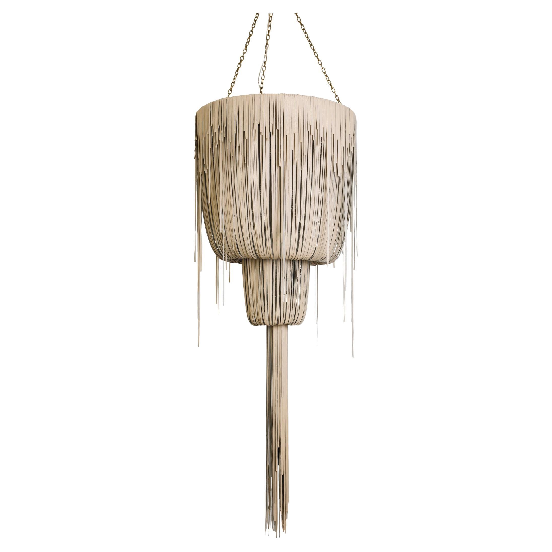Chandelier - Leather Urchin Medium Double-Ball in Cream-Stone  For Sale