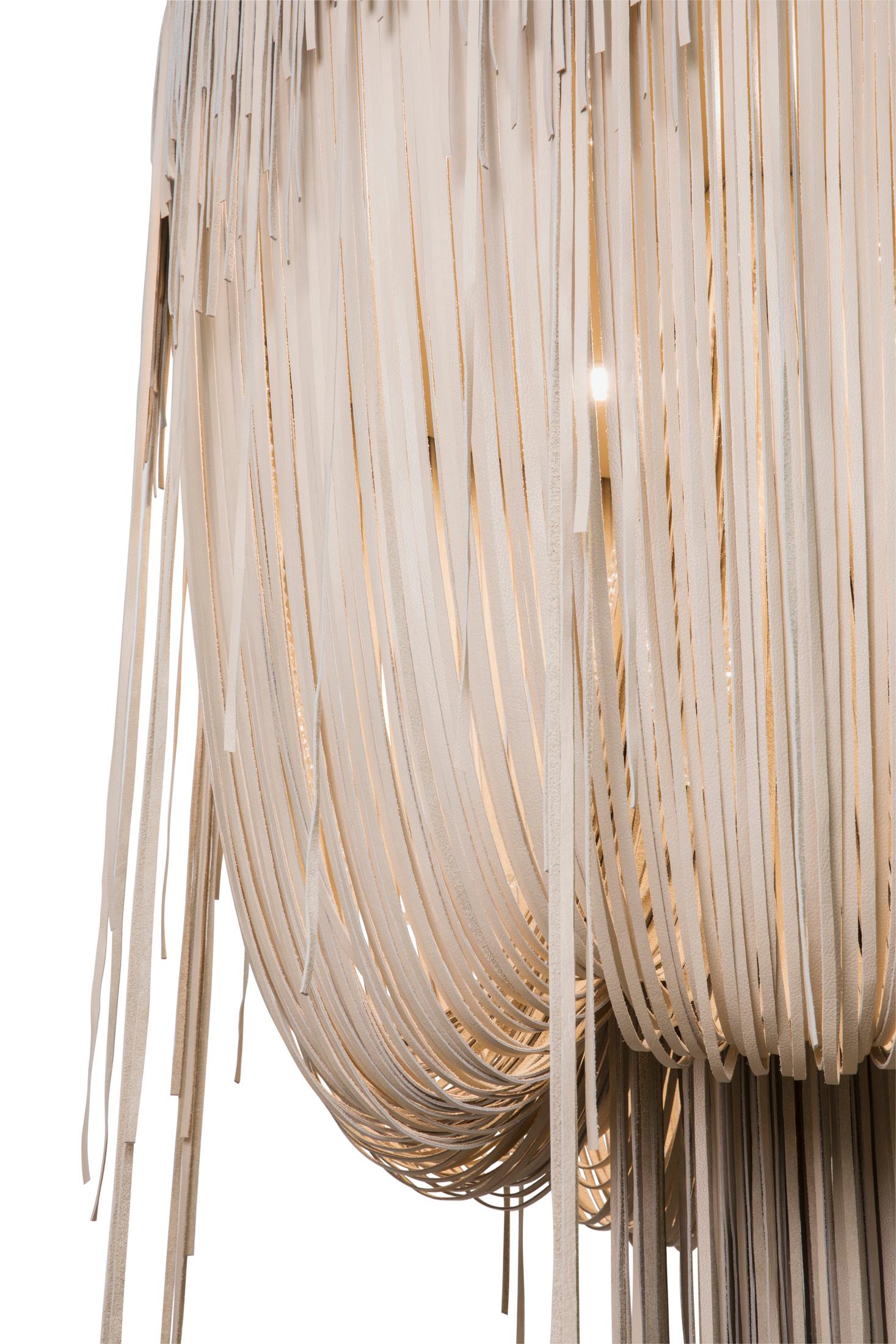 Urchin Leather Chandelier - Medium in Cream-Stone Leather In New Condition In New York, NY
