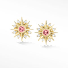 Urchin Pink Tourmaline 18k Yellow Gold Stud Earrings
