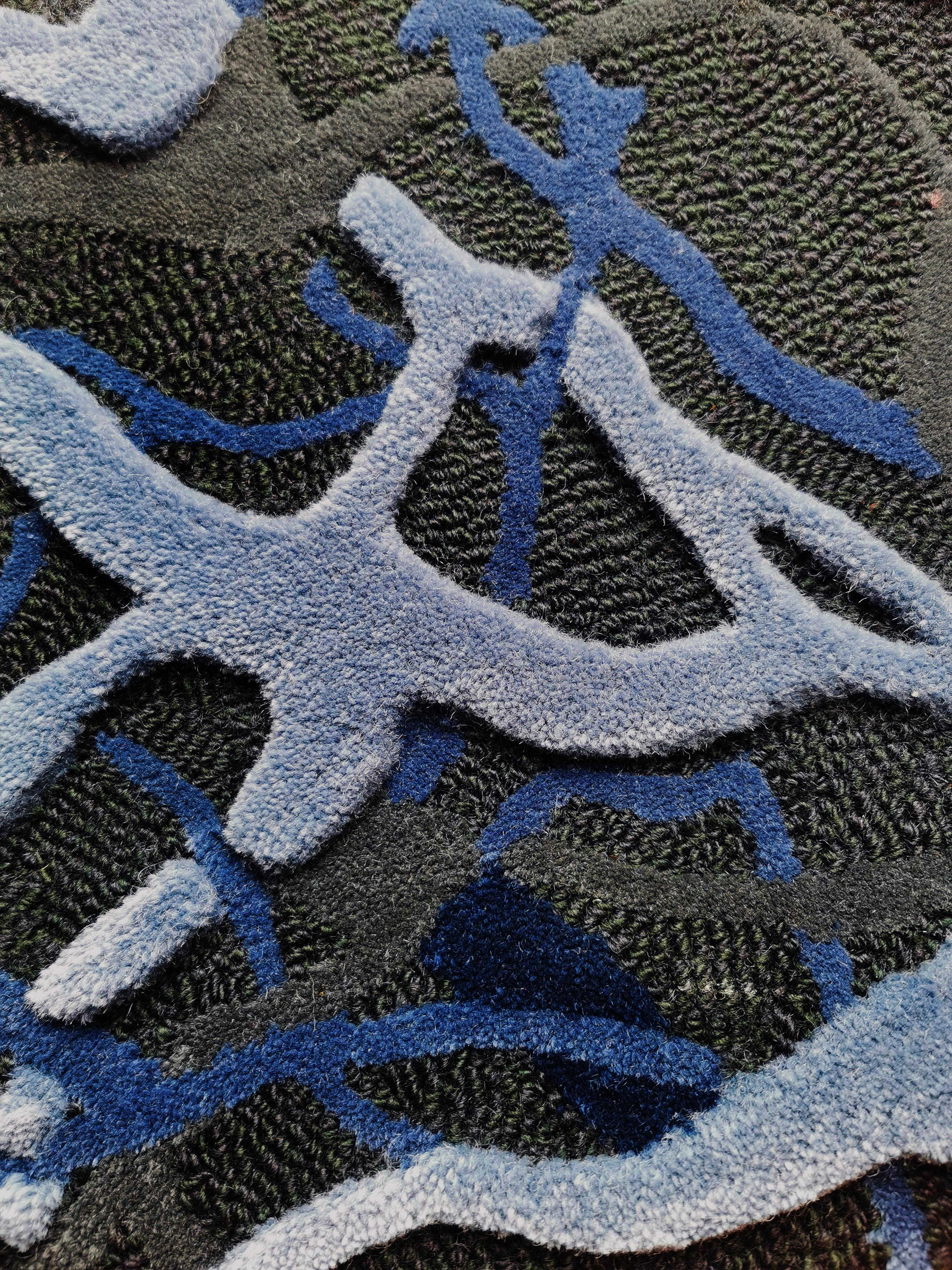 Urd Blue Rug by Volver Studios
Dimensions: W 250 x L 350 cm.
Materials: Wool and tencel.

Available in seven size options: 90 x 240 cm, 140 x 200 cm, 170 x 240 cm, 200 x 300 cm, 250 x 350 cm, 300 x 400 cm, and 350 x 450 cm. Also available in custom