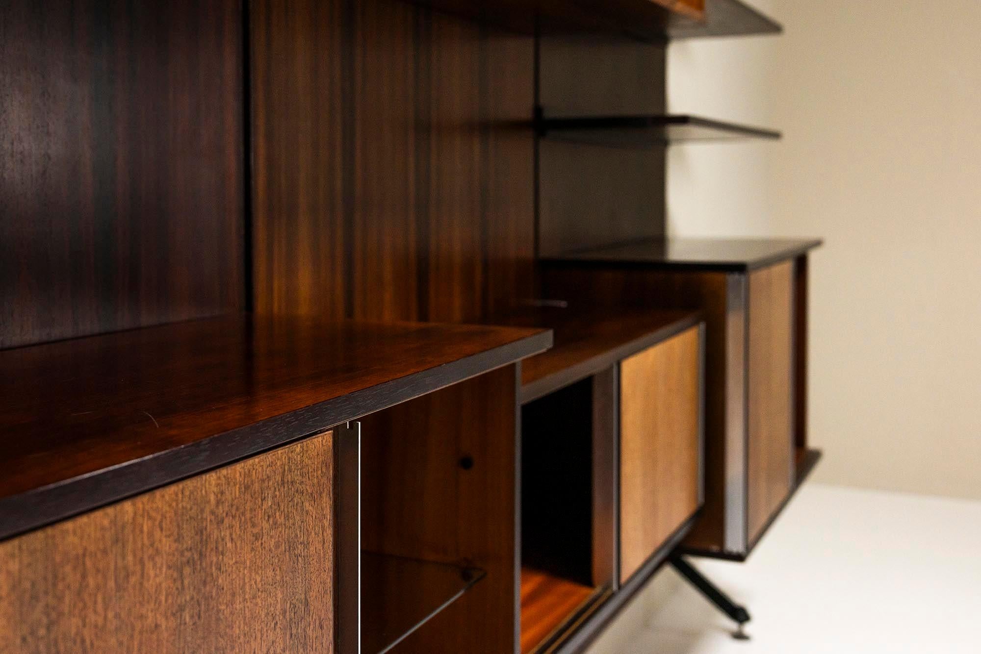 Urio Wall System in Rosewood by Ico and Luisa Parisi for MIM Roma, Italy 1957 For Sale 1