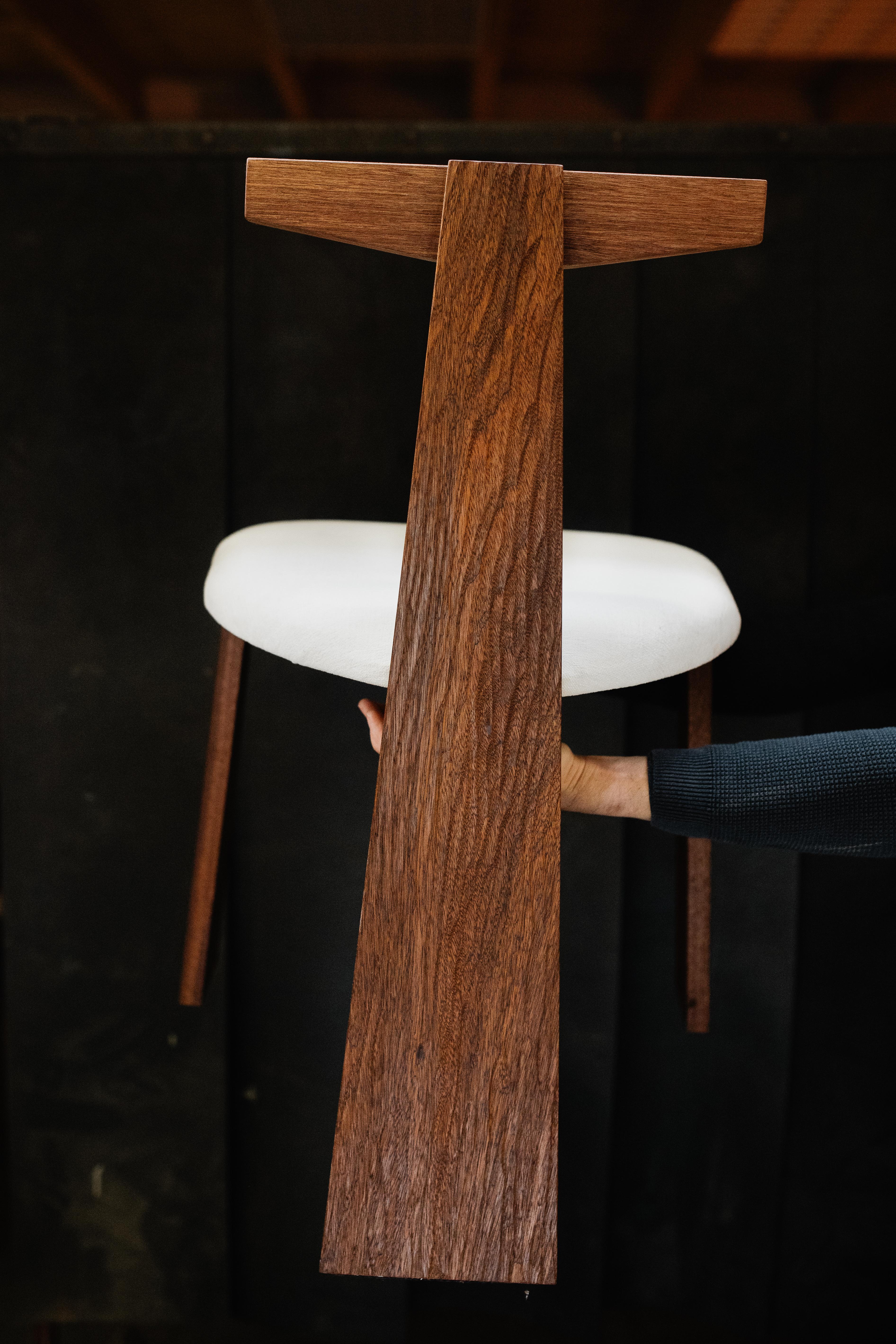 The Urithi Dining Chair is an original design, handmade with hardwood to be a functional art piece. The Chair was designed from the back, as this is the part you see mostly during the day. Inspired by nature, the back of the chair was designed to