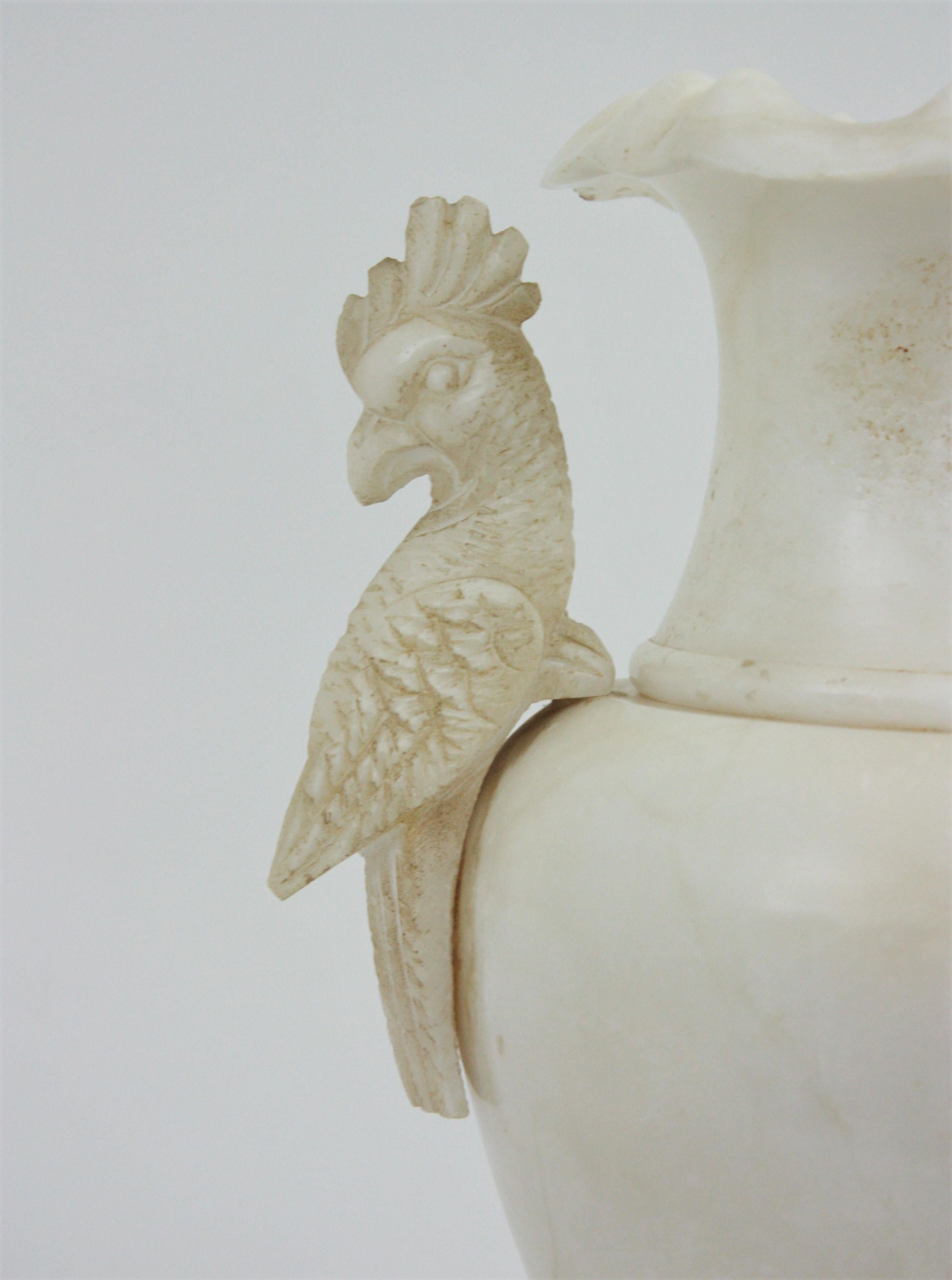 Neoclassical Spanish Urn Amphora Alabaster Lamp with Parrot Handles For Sale