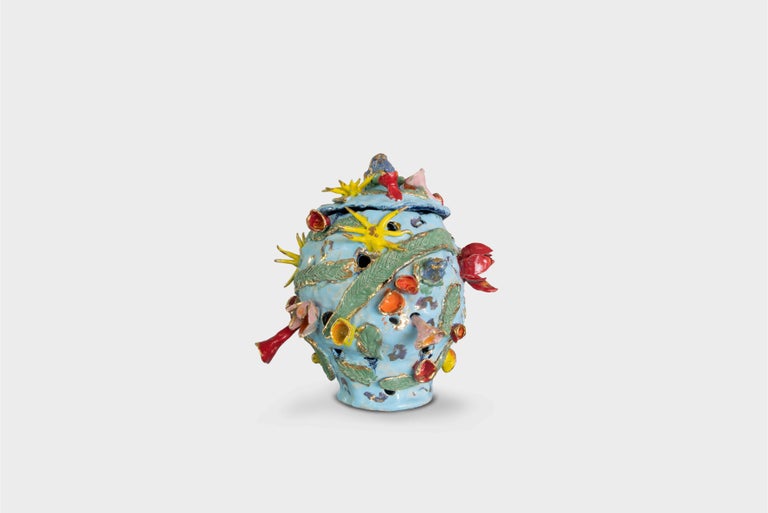Ceramic vase model “Urn for unwanted limbs and other things”
Manufactured by Virginia Leonard
New Zealand, 2022
Clay, lustre

Virginia Leonard holds that she feasts upon the process and change, enhancing the organic reality of her body, its