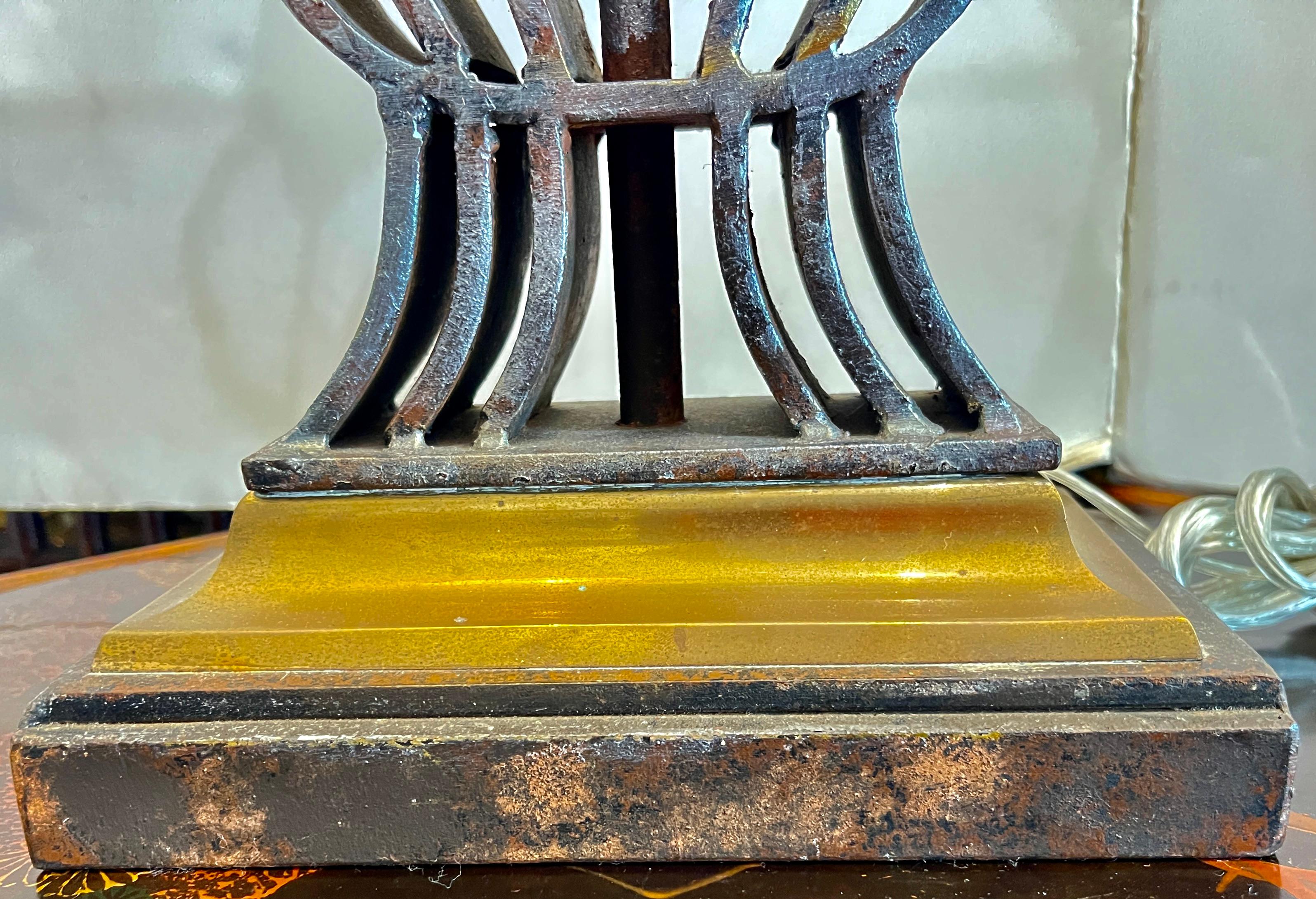 Rare Wrought IronWith  Polished Metal Shade Table Lamp,  France, 1940s For Sale 4