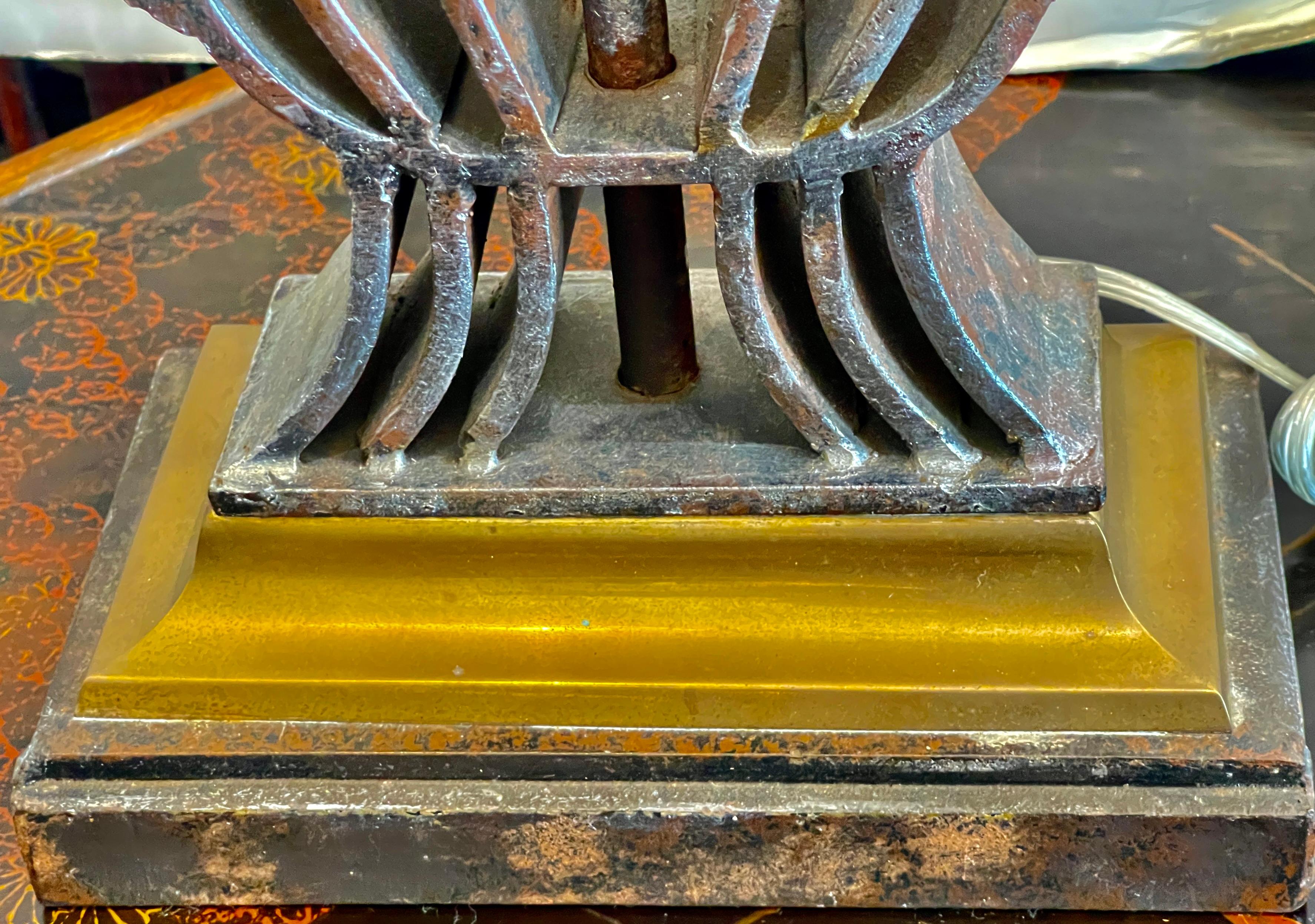 Rare Wrought IronWith  Polished Metal Shade Table Lamp,  France, 1940s For Sale 5