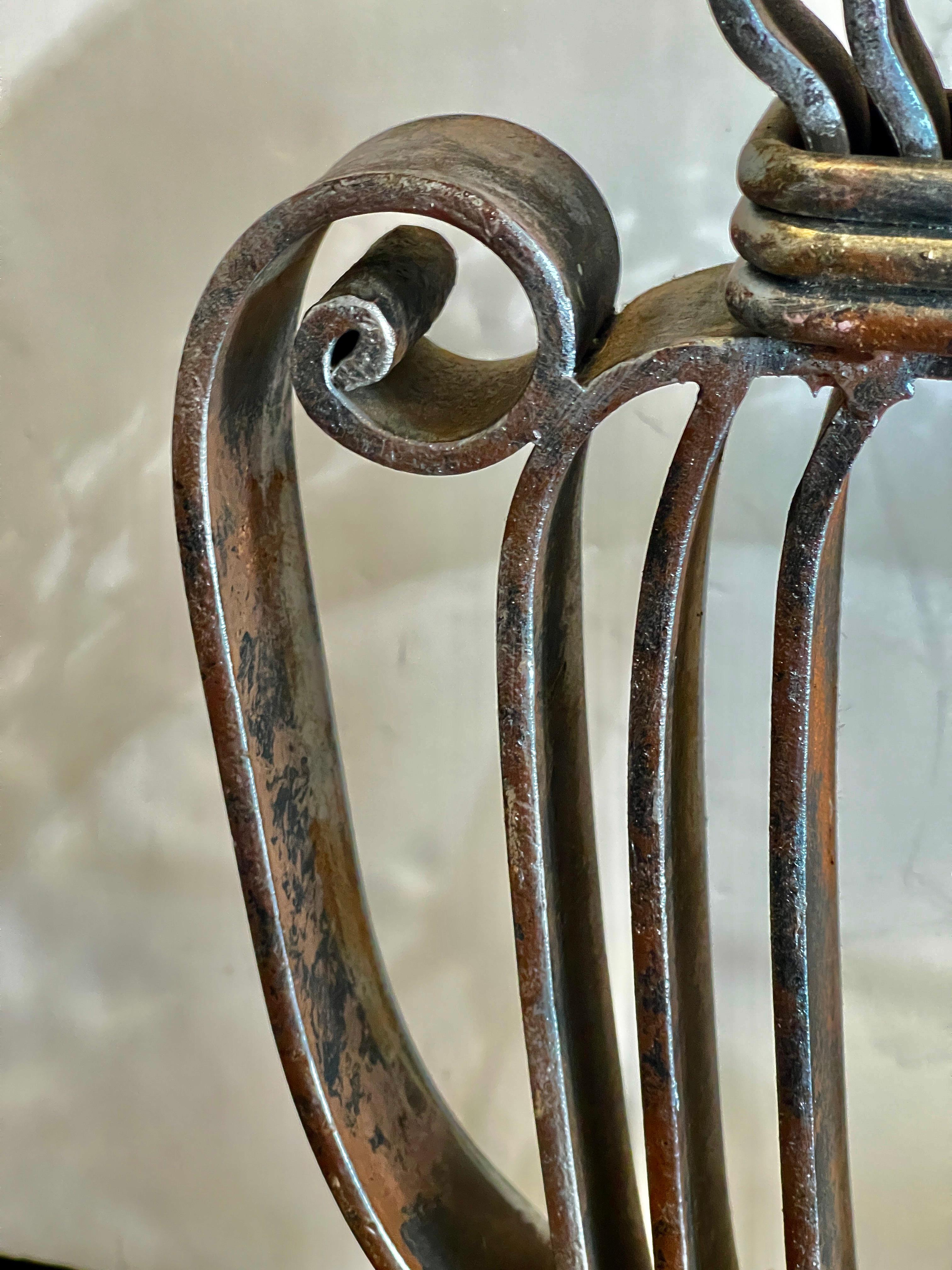 Rare Wrought IronWith  Polished Metal Shade Table Lamp,  France, 1940s For Sale 6