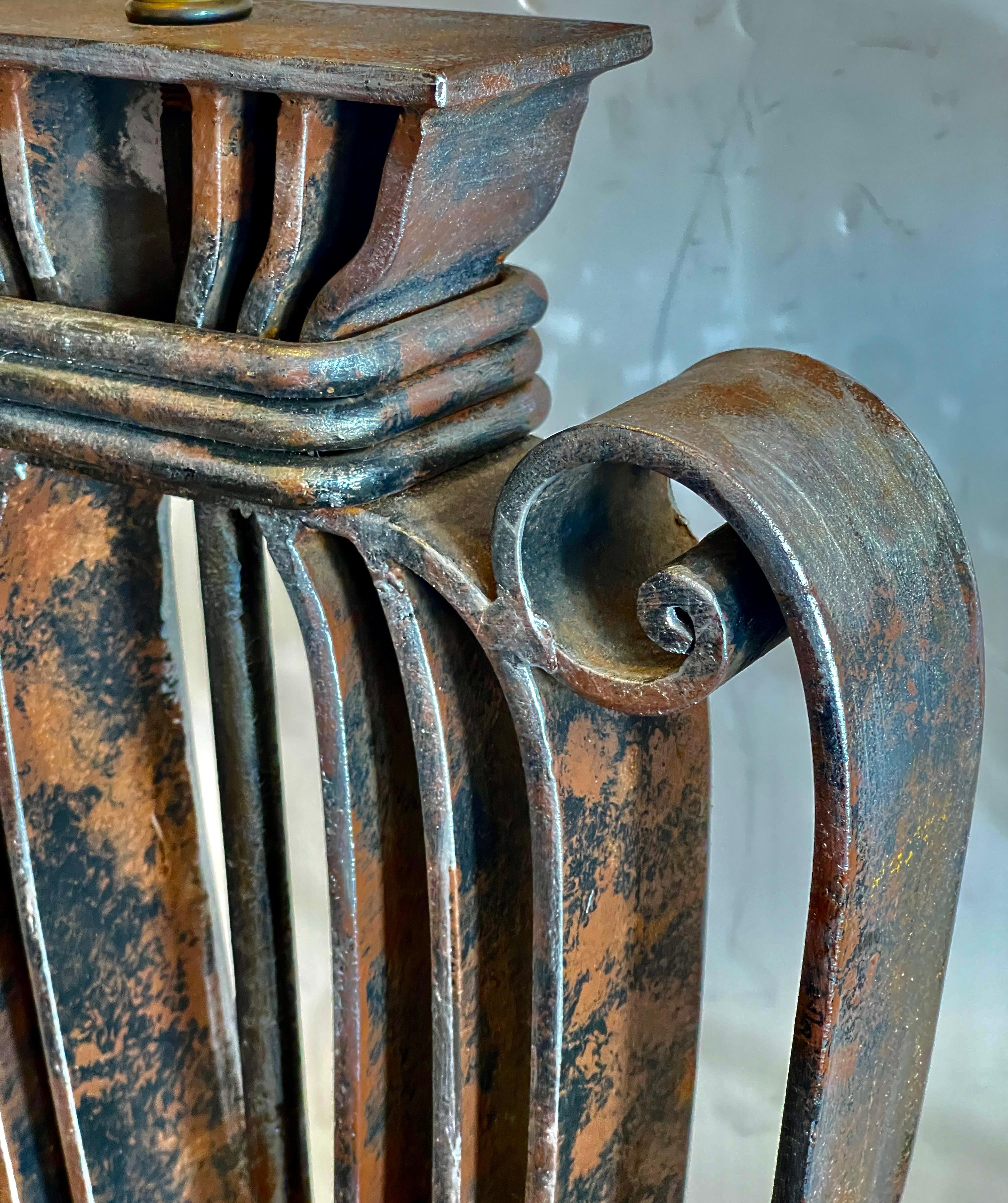 Rare Wrought IronWith  Polished Metal Shade Table Lamp,  France, 1940s For Sale 8