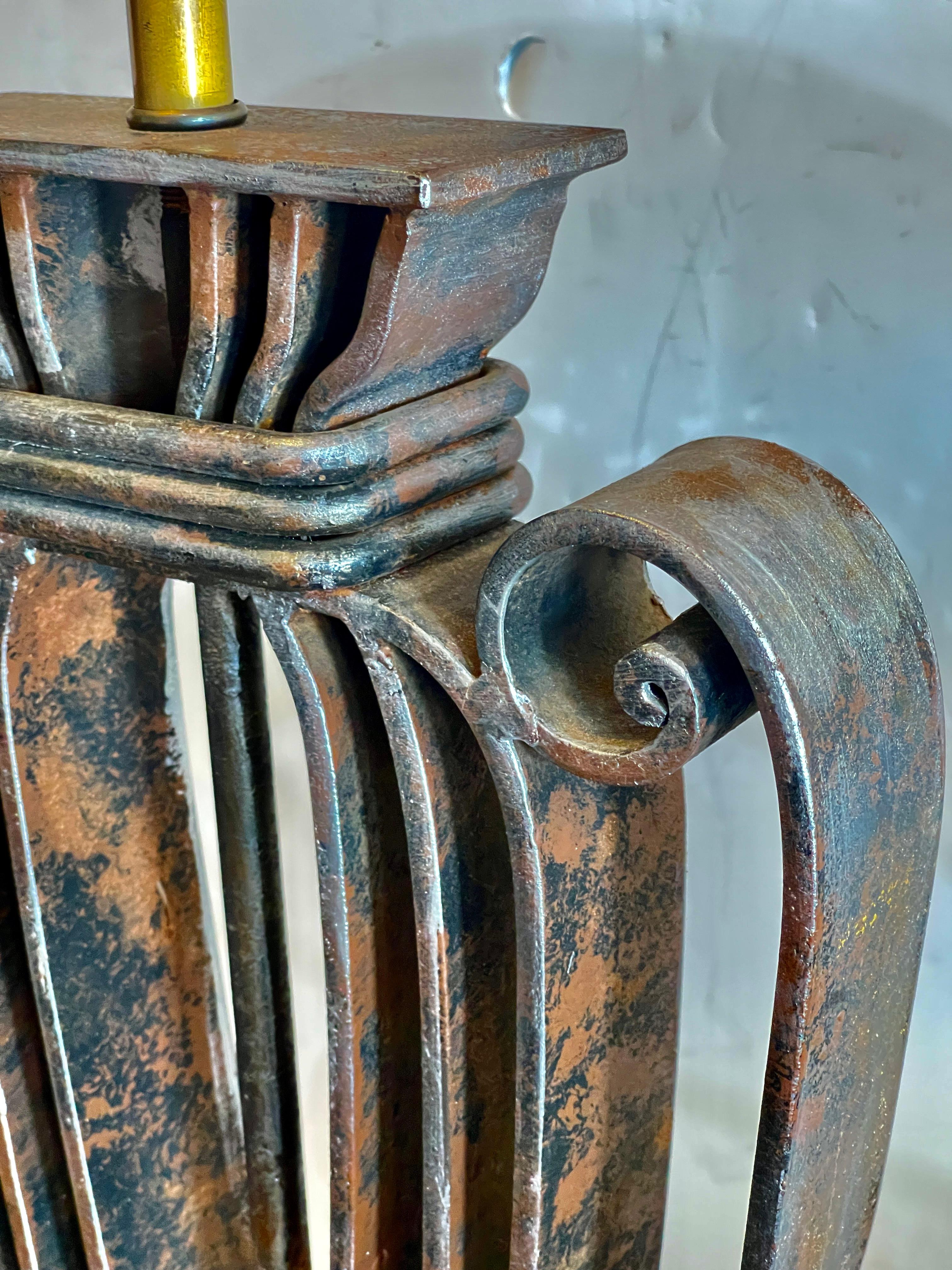 Rare Wrought IronWith  Polished Metal Shade Table Lamp,  France, 1940s For Sale 9