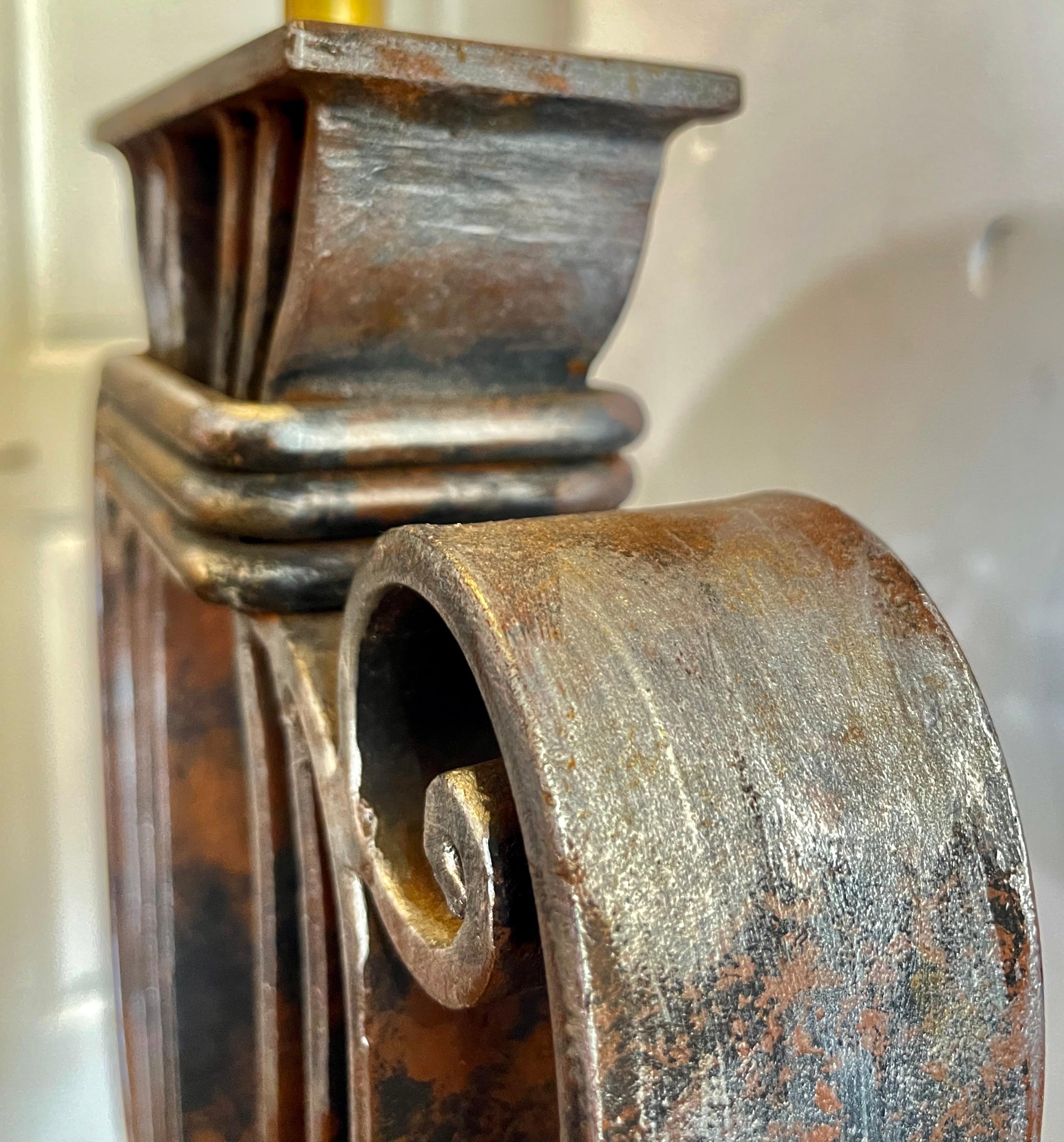 Rare Wrought IronWith  Polished Metal Shade Table Lamp,  France, 1940s For Sale 1