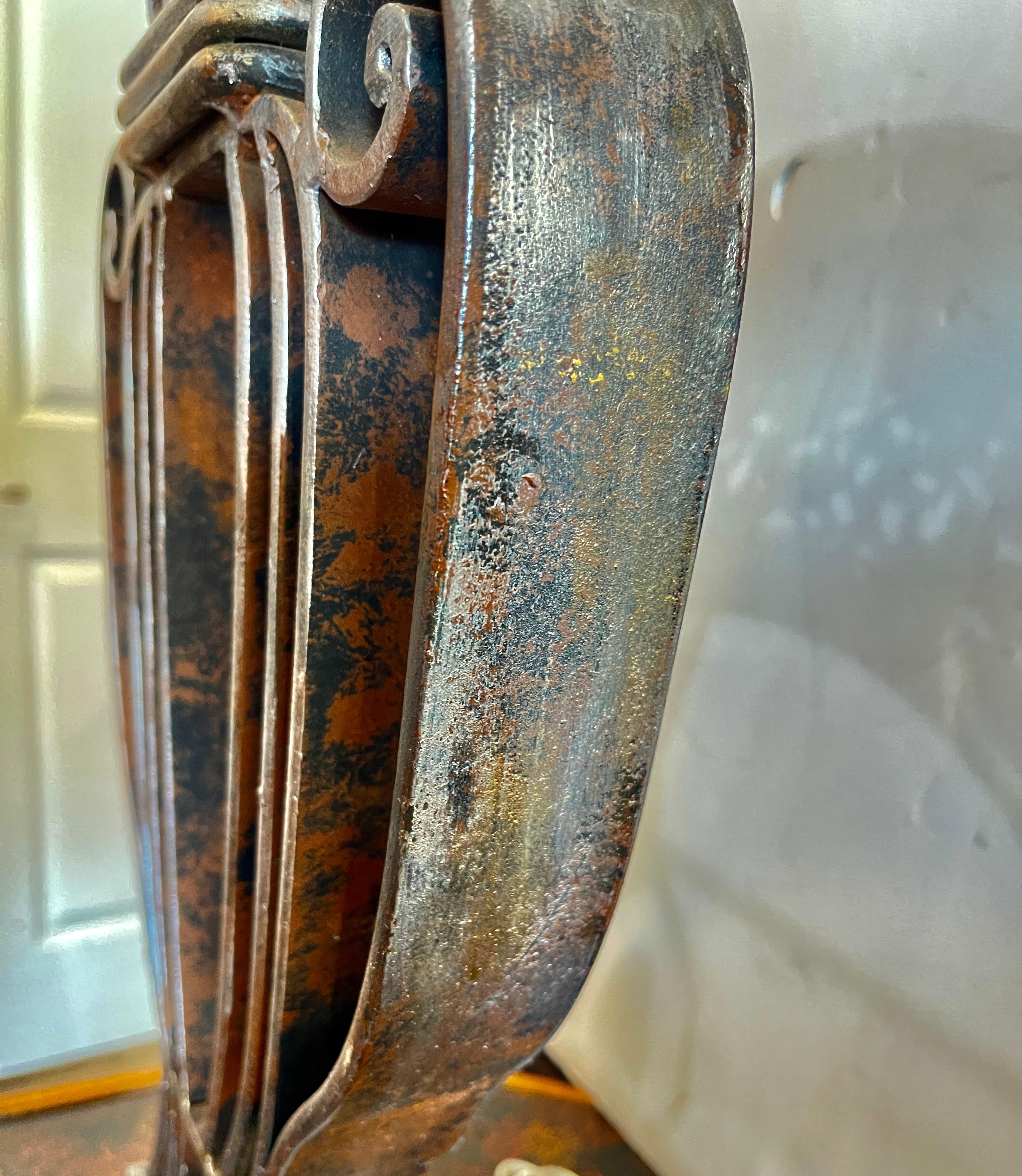 Rare Wrought IronWith  Polished Metal Shade Table Lamp,  France, 1940s For Sale 2