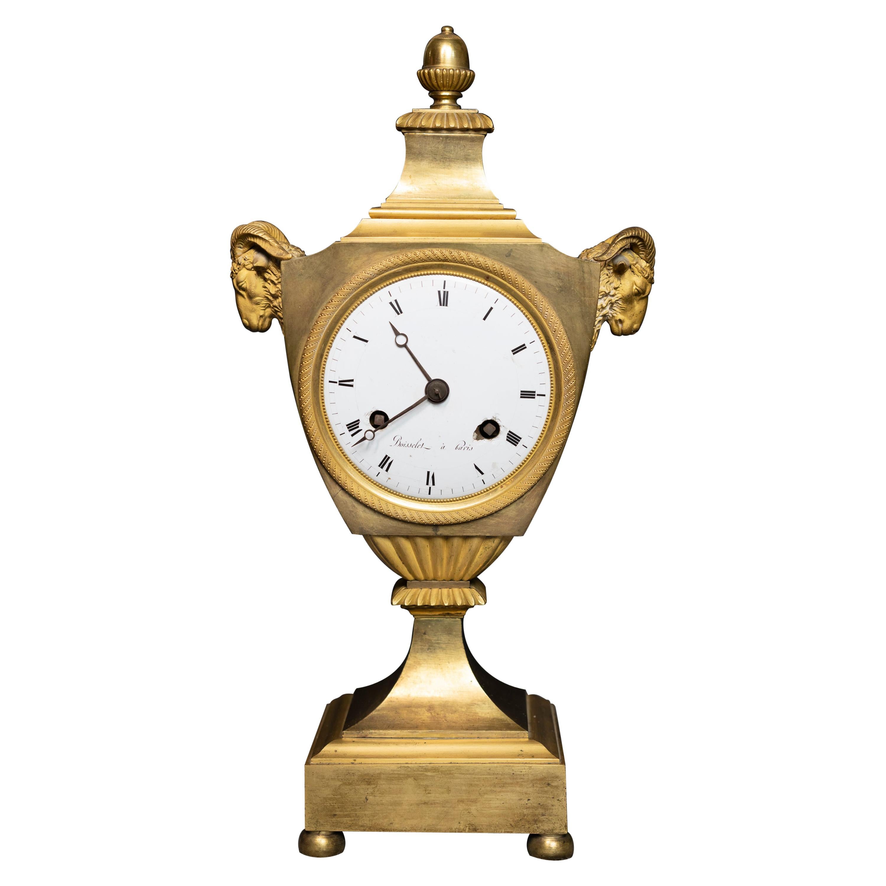 Urn Shaped Louis XVI Period Gilt Bronze Rams Head Clock For Sale