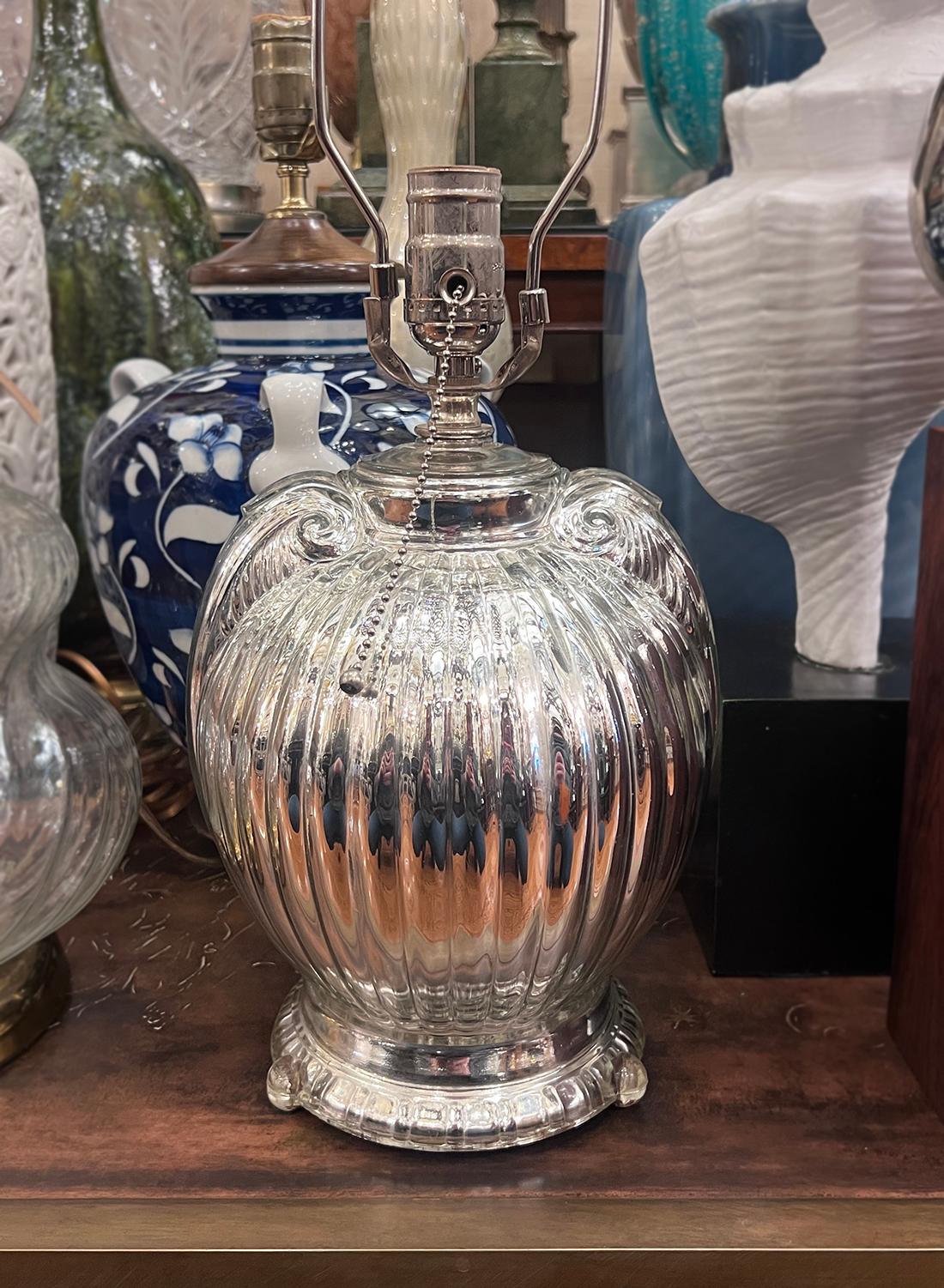 Urn Shaped Mercury Glass Lamp For Sale 1
