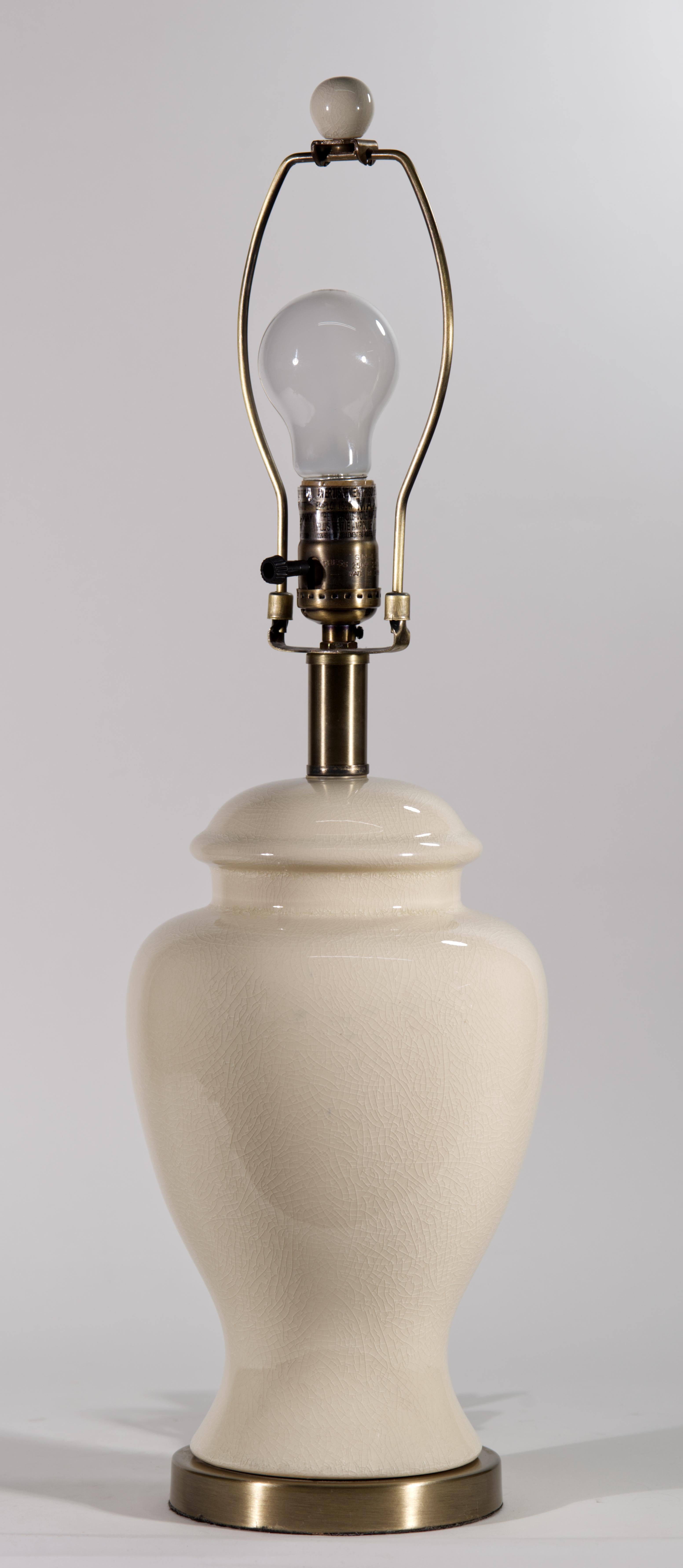 Glazed Urn Table Lamp, White Craquelure Glaze in Style of Ralph Lauren For Sale