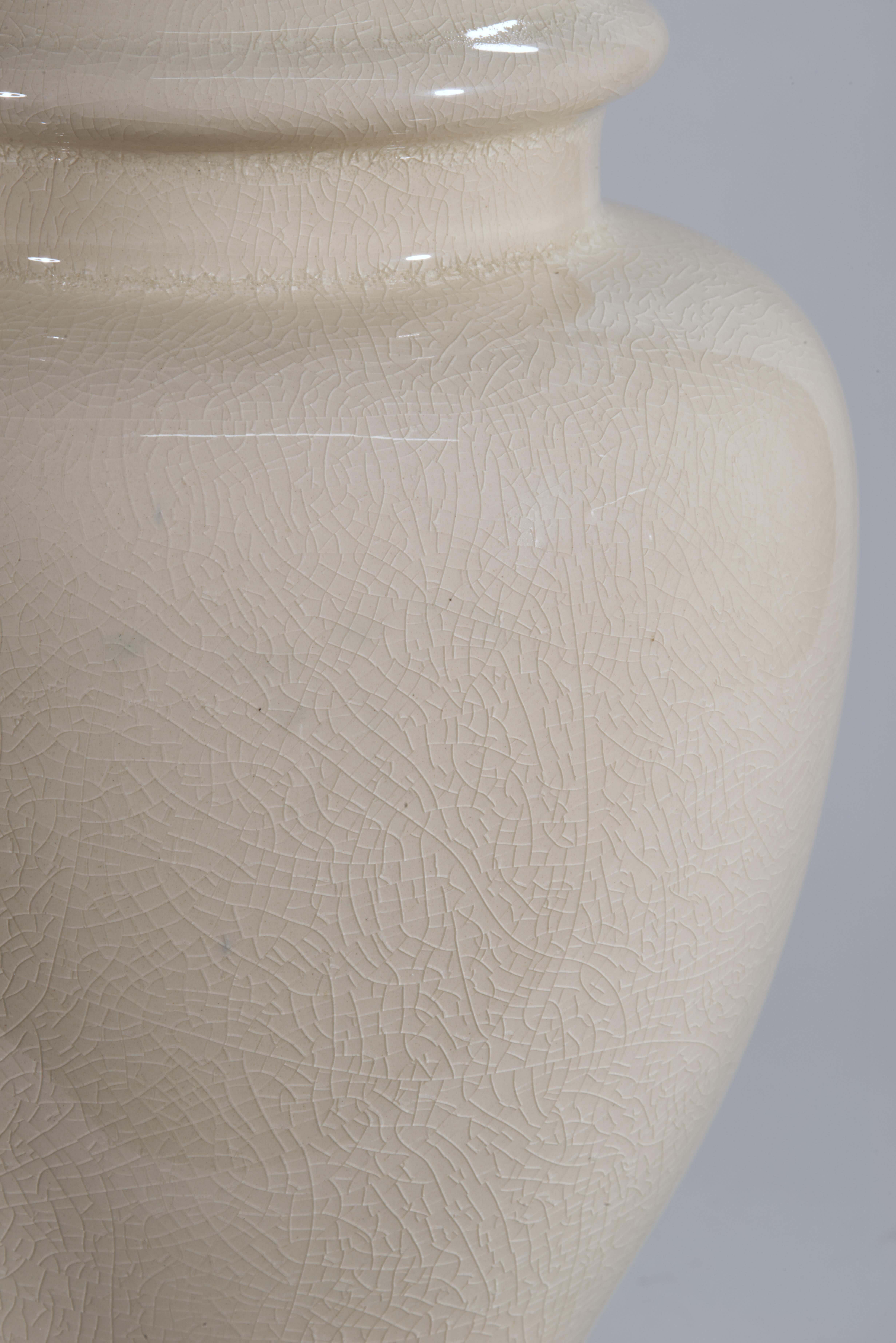 20th Century Urn Table Lamp, White Craquelure Glaze in Style of Ralph Lauren For Sale