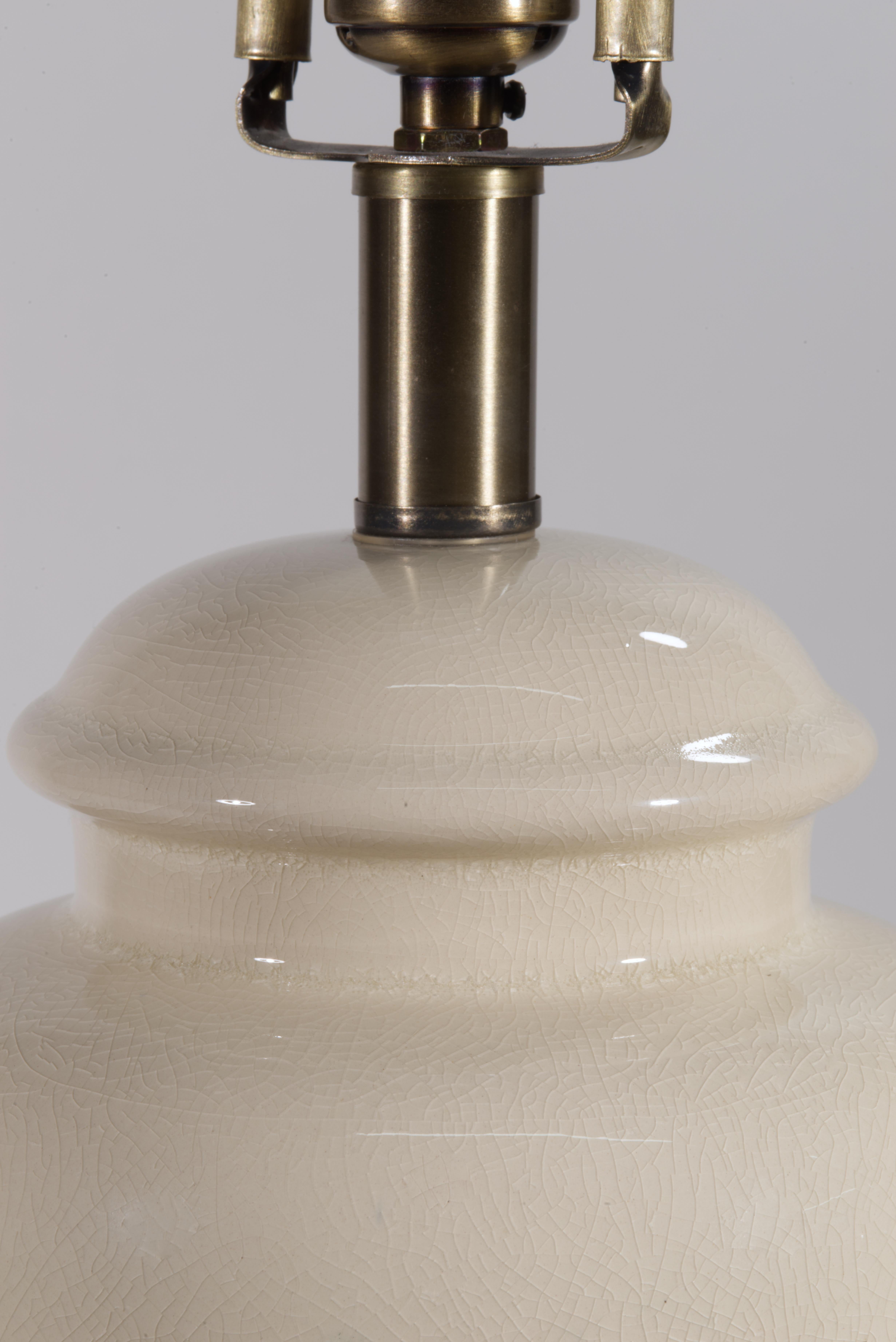 Metal Urn Table Lamp, White Craquelure Glaze in Style of Ralph Lauren For Sale