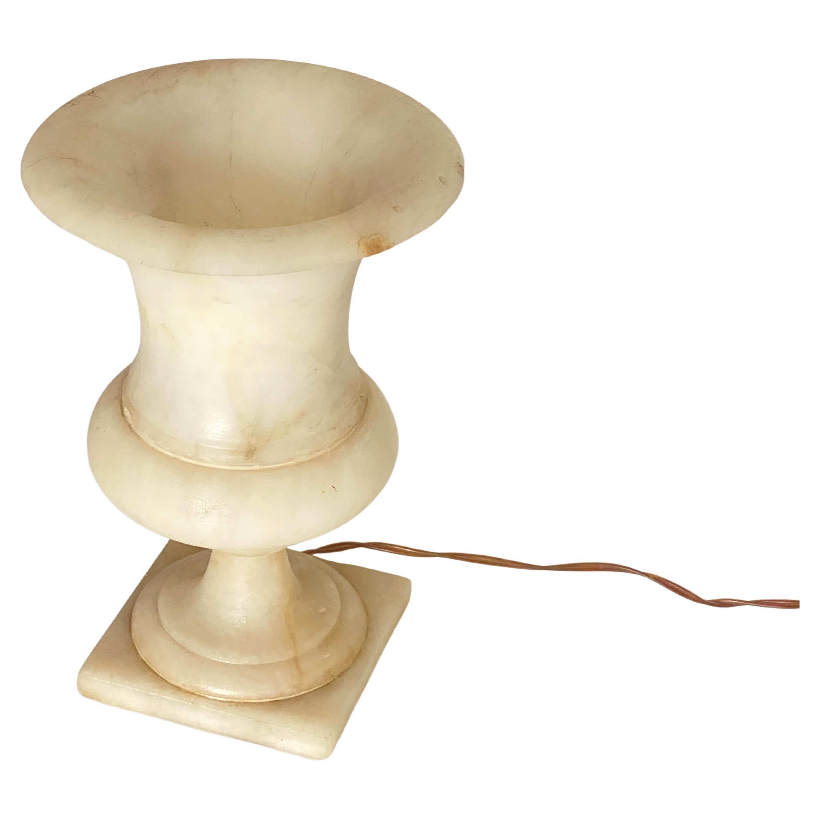 Urn Uplighter in Alabaster, Table Lamp Art Deco White Color, France, circa 1940