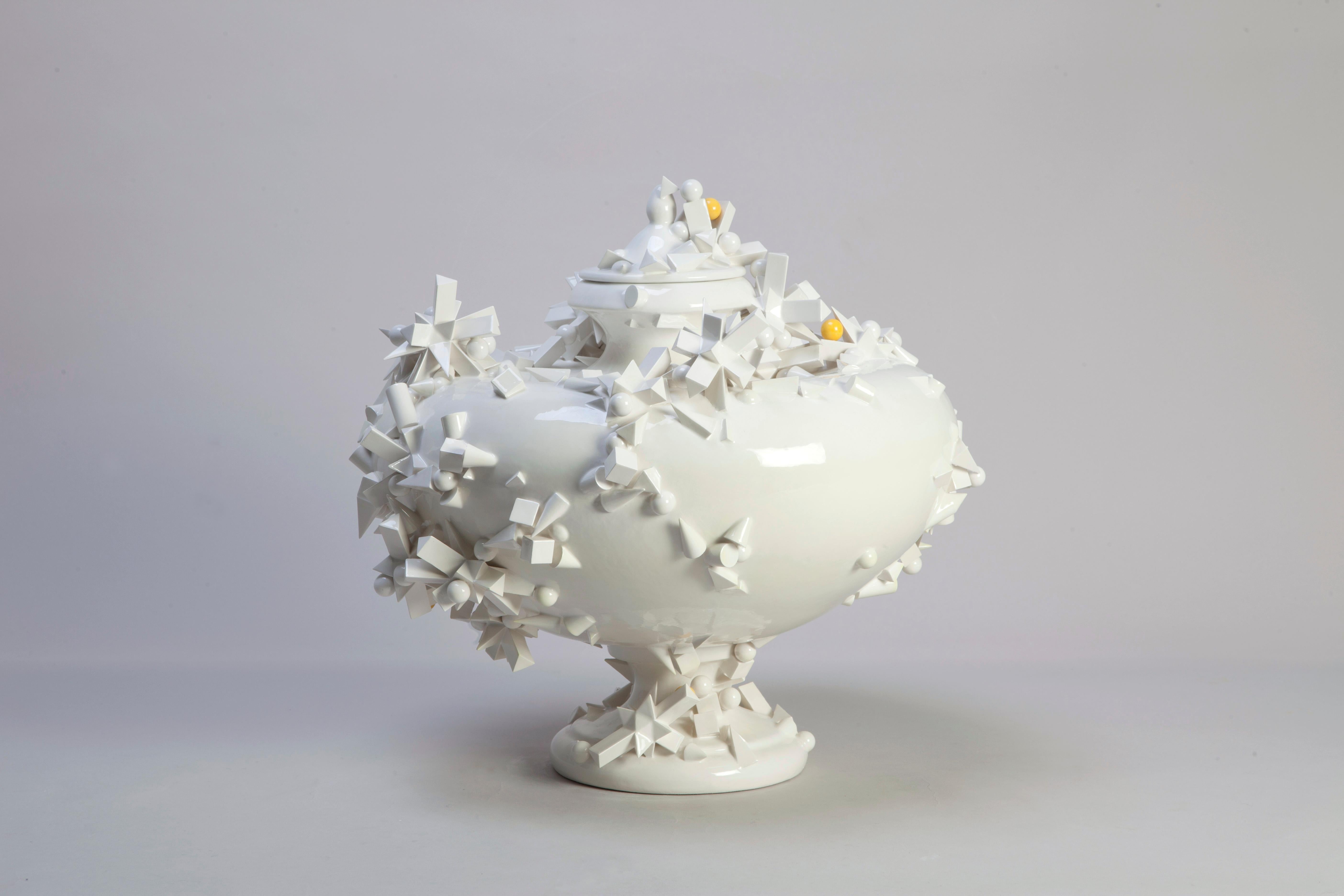 Glazed Urn by Andrea Salvatori, White Ceramic Sculpture 21st Century Contemporary