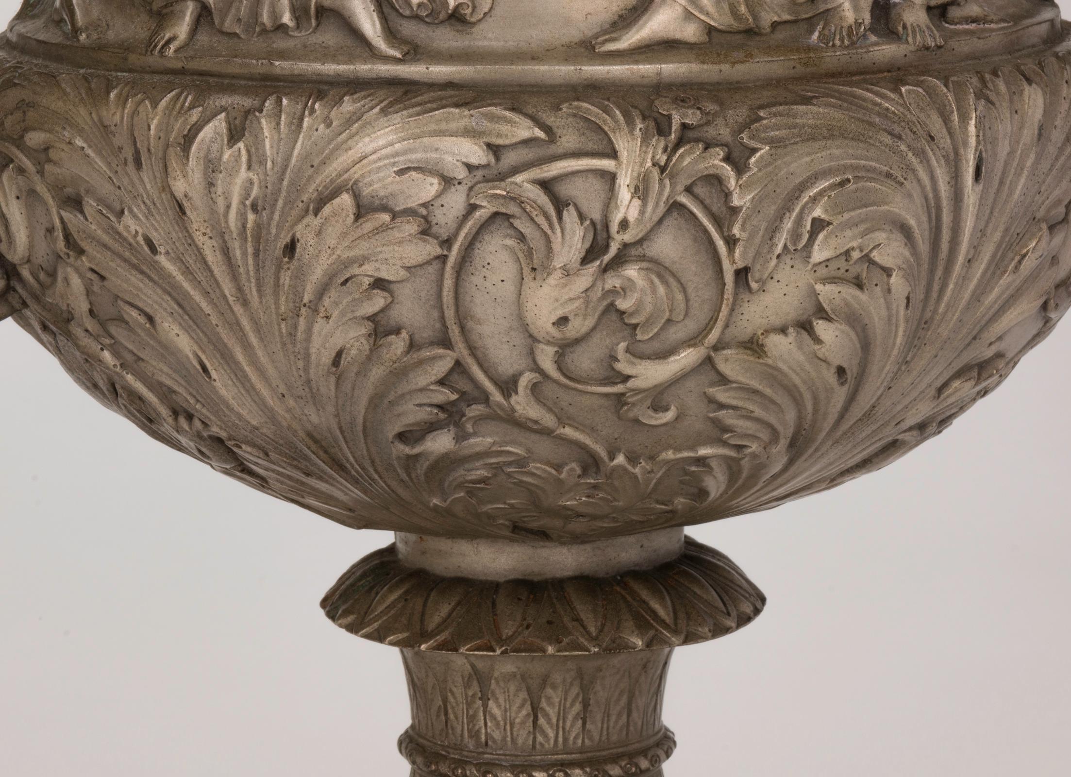 Cast Large Planter Urns, 19th Century Bronze Medici Style, Pair For Sale