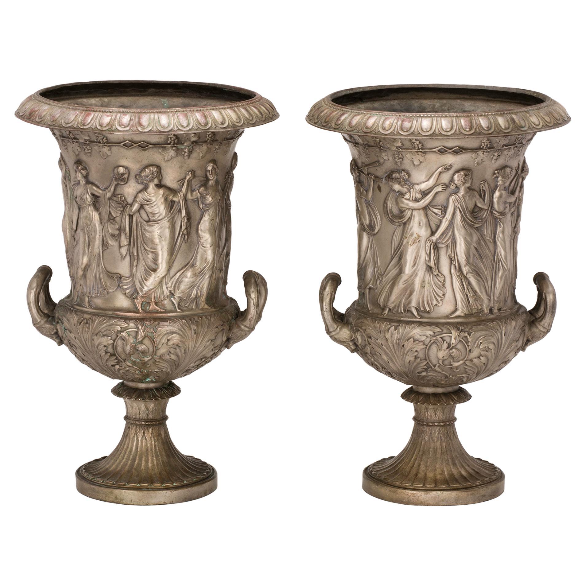 Urns, 19th Century Bronze Medici Style, Pair