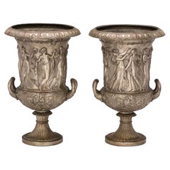 Large Planter Urns, 19th Century Bronze Medici Style, Pair