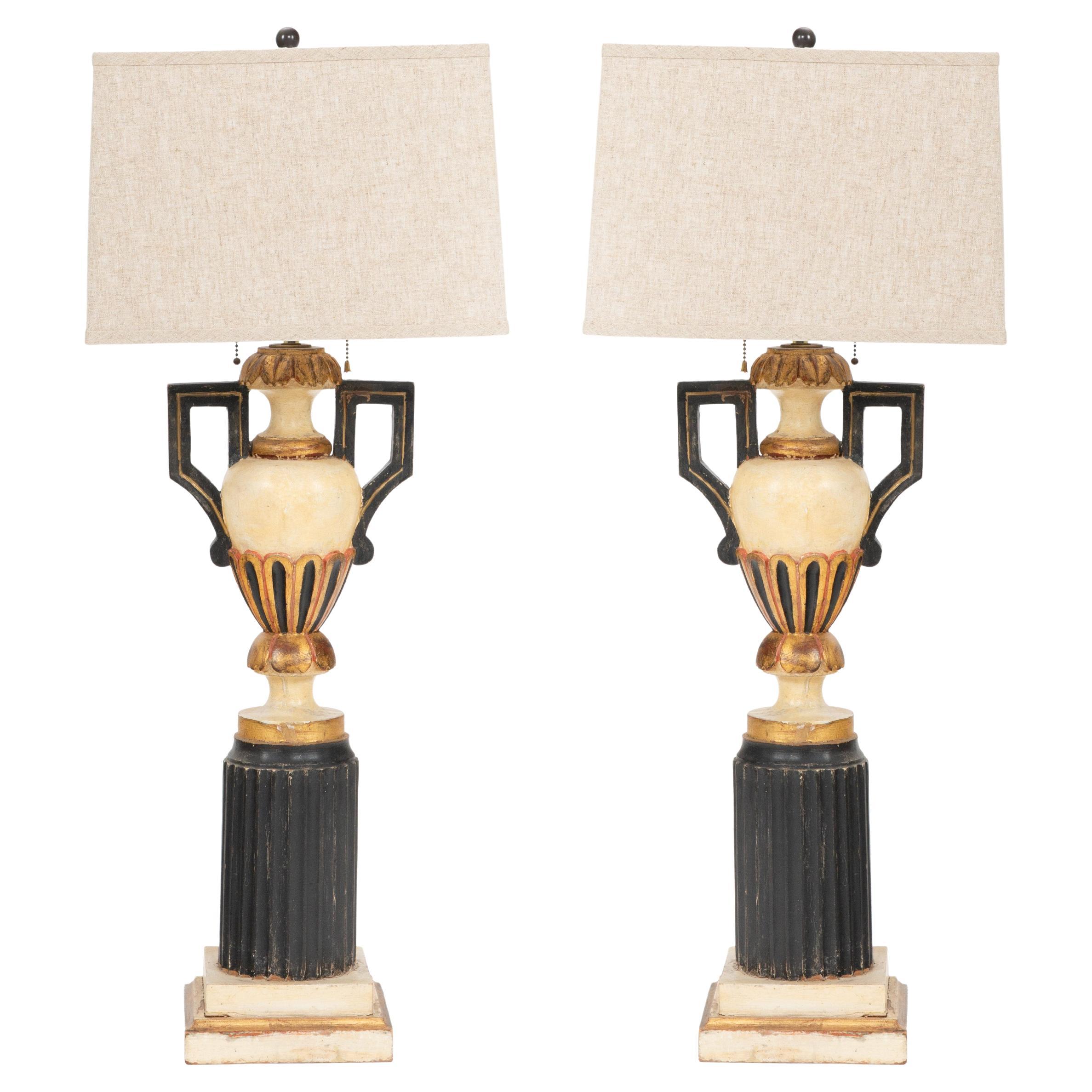 Urns of Light: Pair of Vintage Neoclassical Lamps For Sale