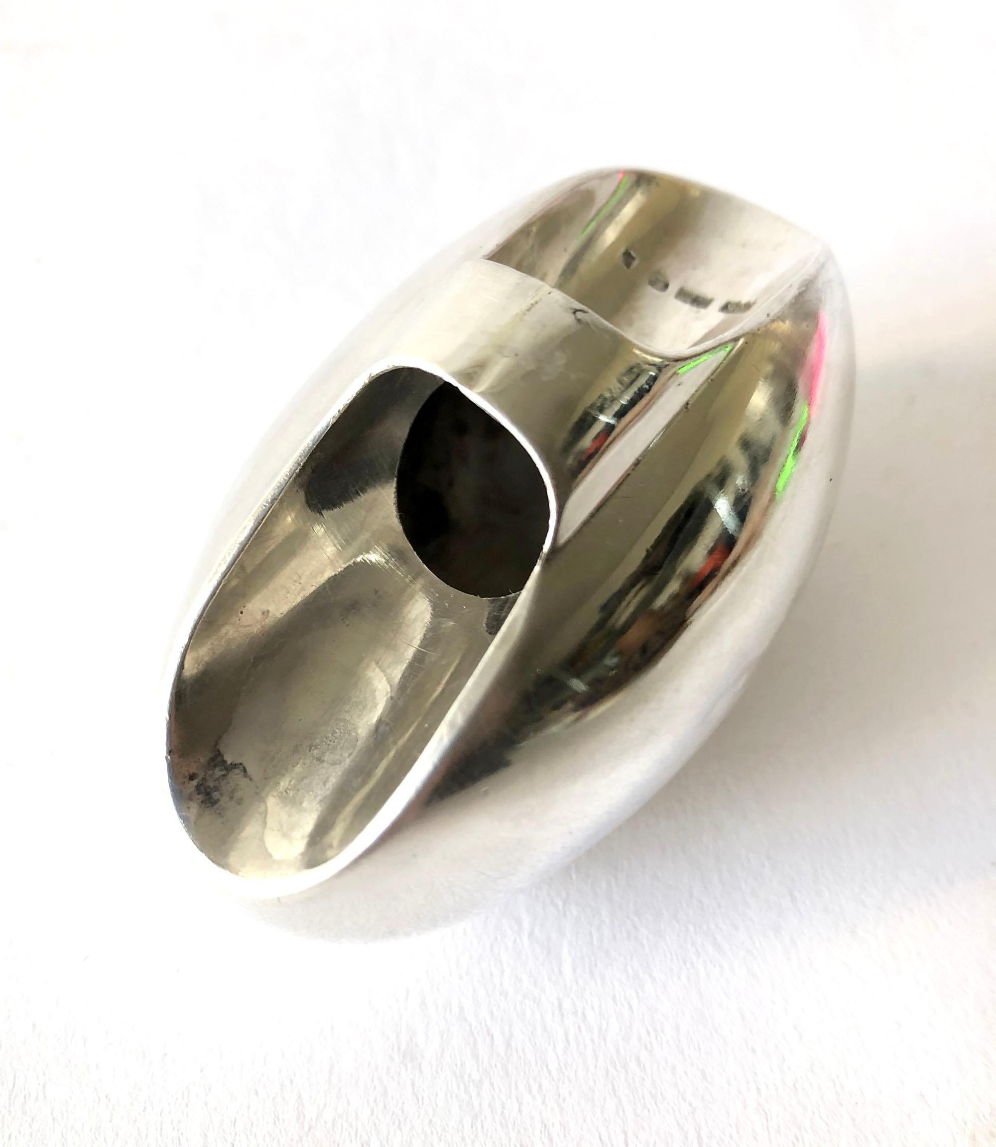 Finish modernist sterling silver egg ring created by Urpo Kajander for Kaunis Koru.  Ring is a finger size 6.5.  Egg measures 2.75