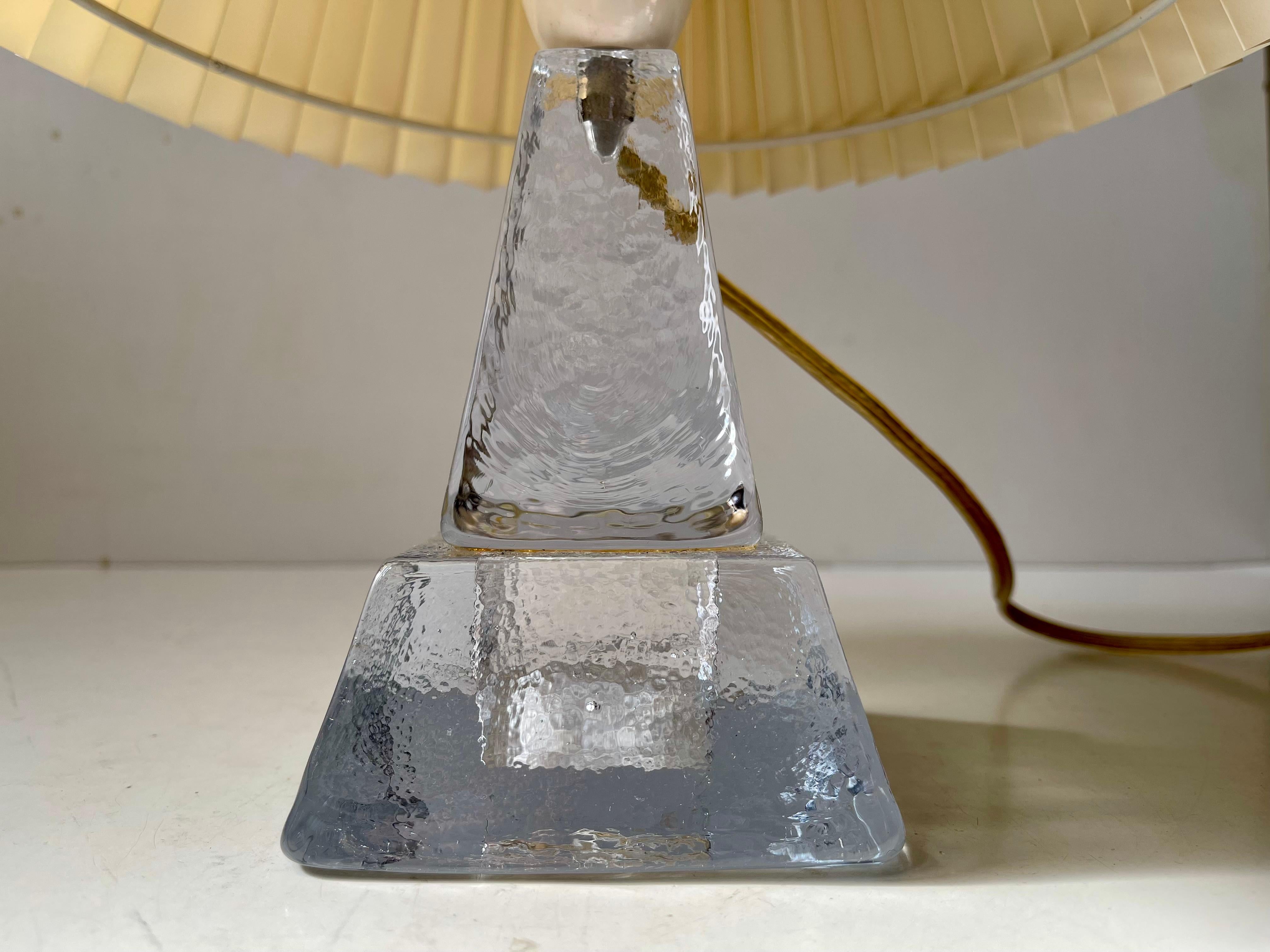 Art Glass Urshult Glasbruk Sweden Midcentury Table Lamp in Ice Glass, 1960s For Sale