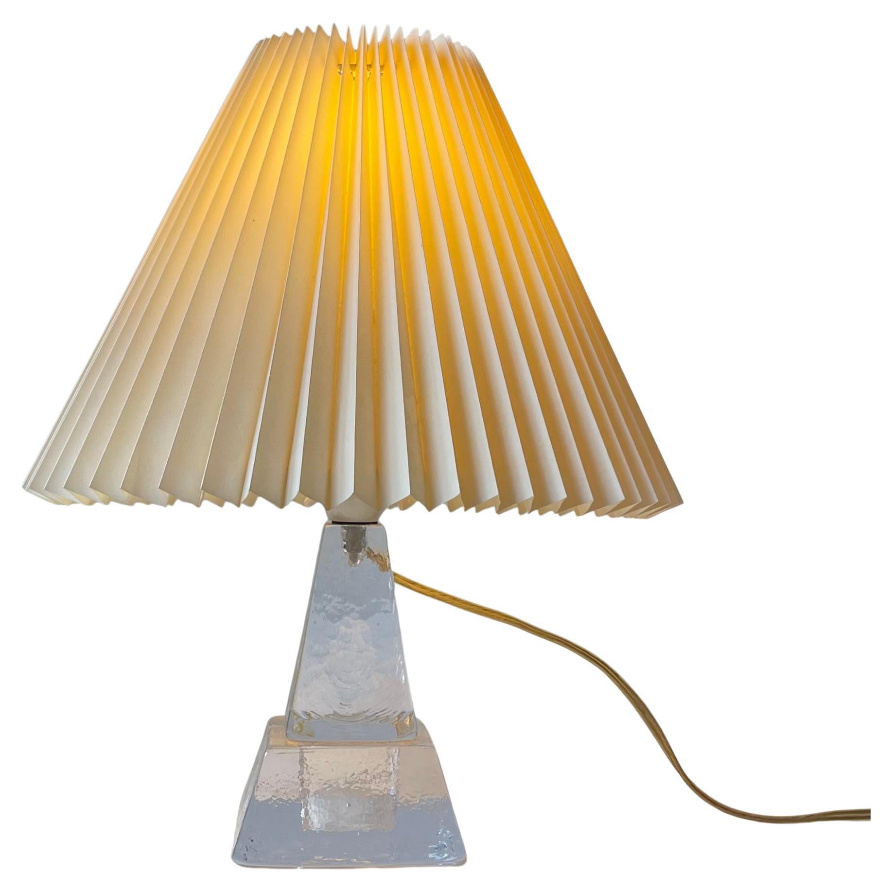 Urshult Glasbruk Sweden Midcentury Table Lamp in Ice Glass, 1960s For Sale