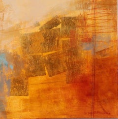 Abstract contemporary original painting on canvas- bronze, orange & goldleaf