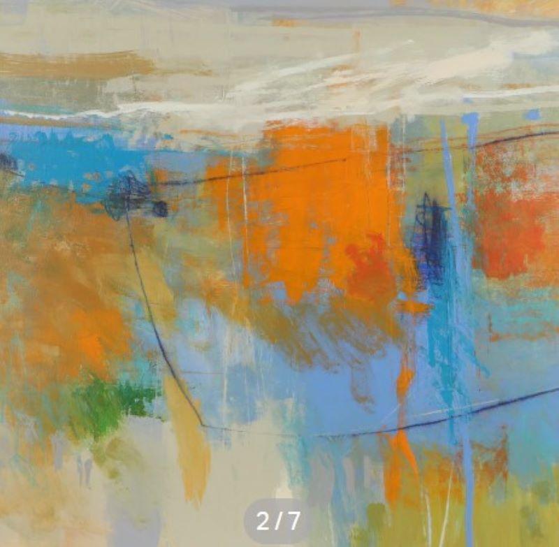 Senza titolo - Quadro originale astratto contemporaneo in arancione e blu vibrante - Painting di Ursula Brenner