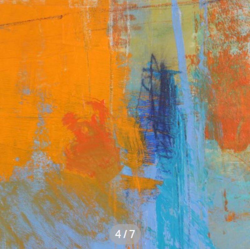 Senza titolo - Quadro originale astratto contemporaneo in arancione e blu vibrante - Painting Astratto di Ursula Brenner