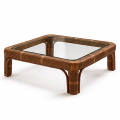 Ursula Coffee Table in Stained Rattan and Tempered Glass by POPUS EDITIONS