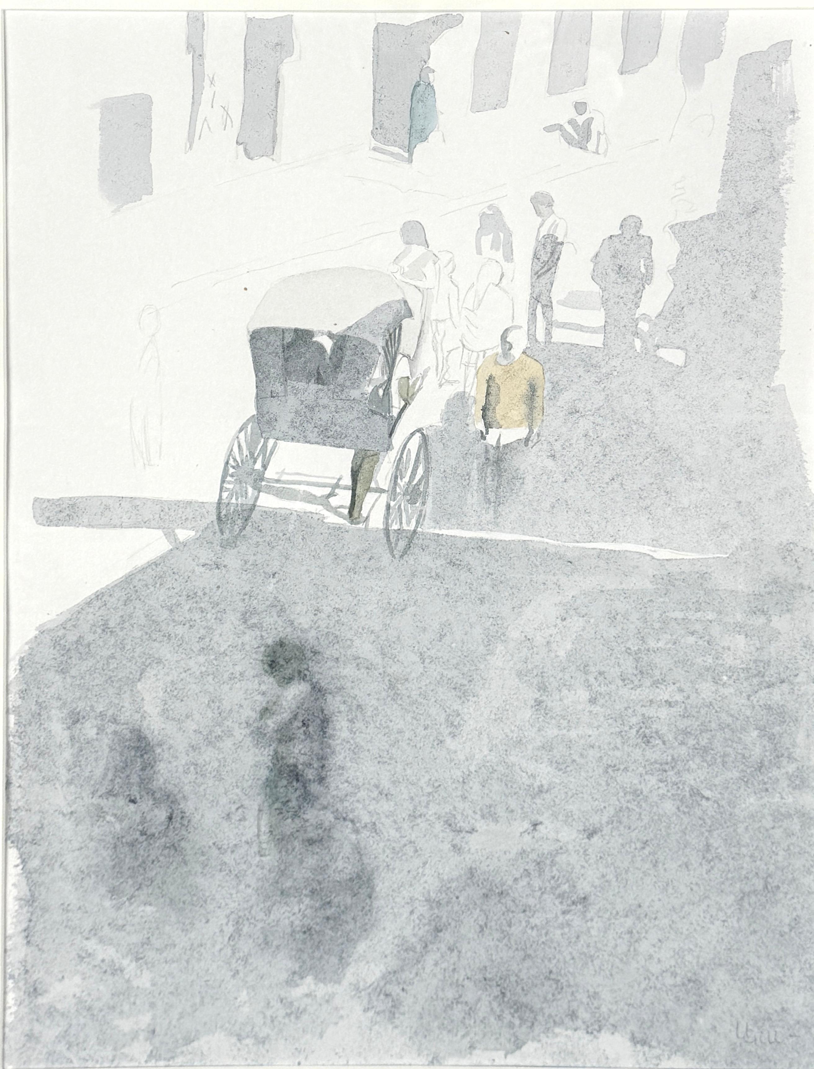 Rickshaw, Calcutta, Original-Aquarell von Ursula Gill im Angebot 2