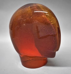 Ursula Huber "Ego Head" Sculpture in Blown Amber Glass with Gold Leaf 2004