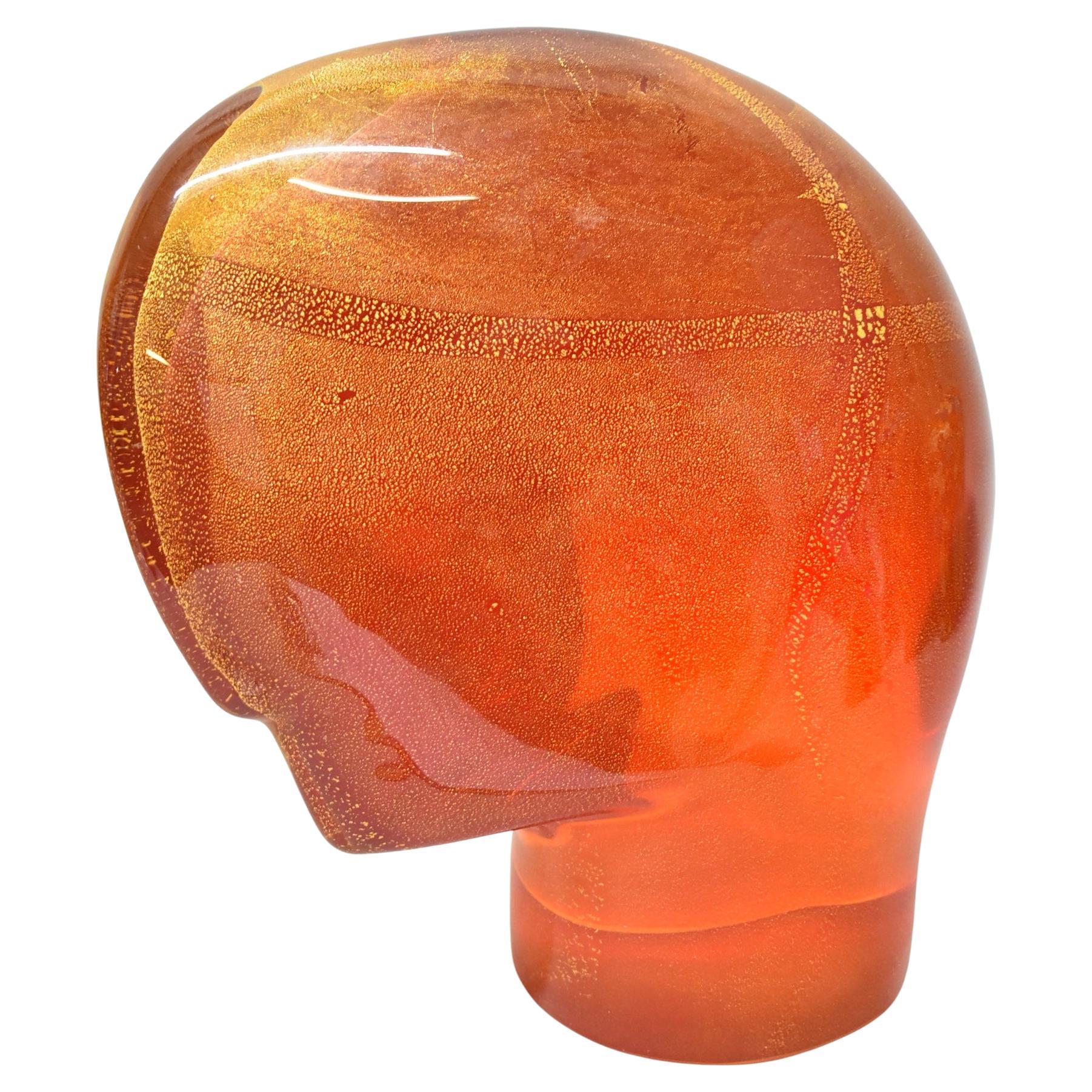 Ursula Huber "Ego Head" Sculpture in Blown Amber Glass with Gold Leaf 2004 For Sale