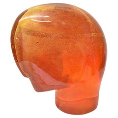 Ursula Huber "Ego Head" Sculpture in Blown Amber Glass with Gold Leaf 2004