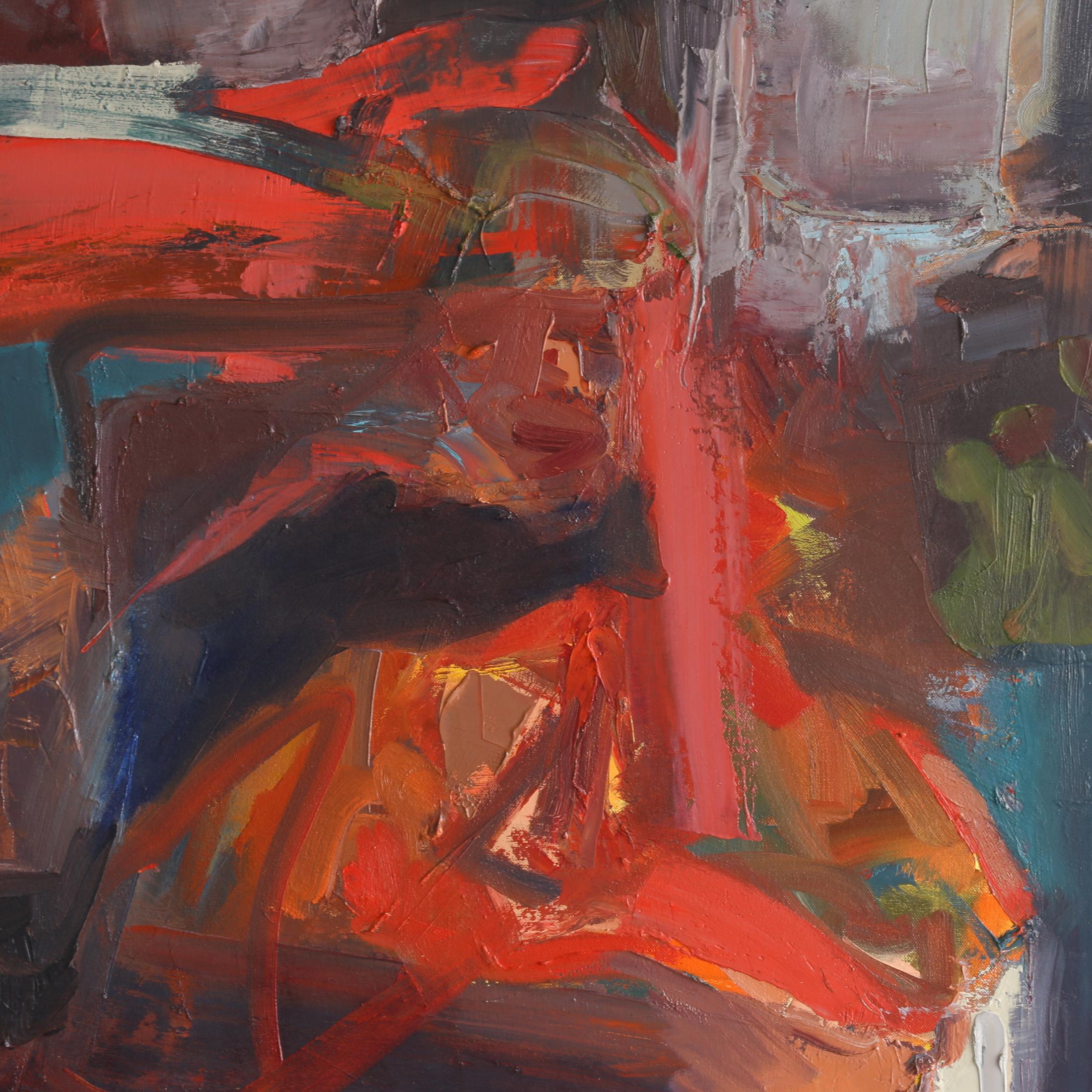 FIGURA SEDUTA IN VERDE ACQUA - Abstract Painting Marrone di Ursula O'Farrell