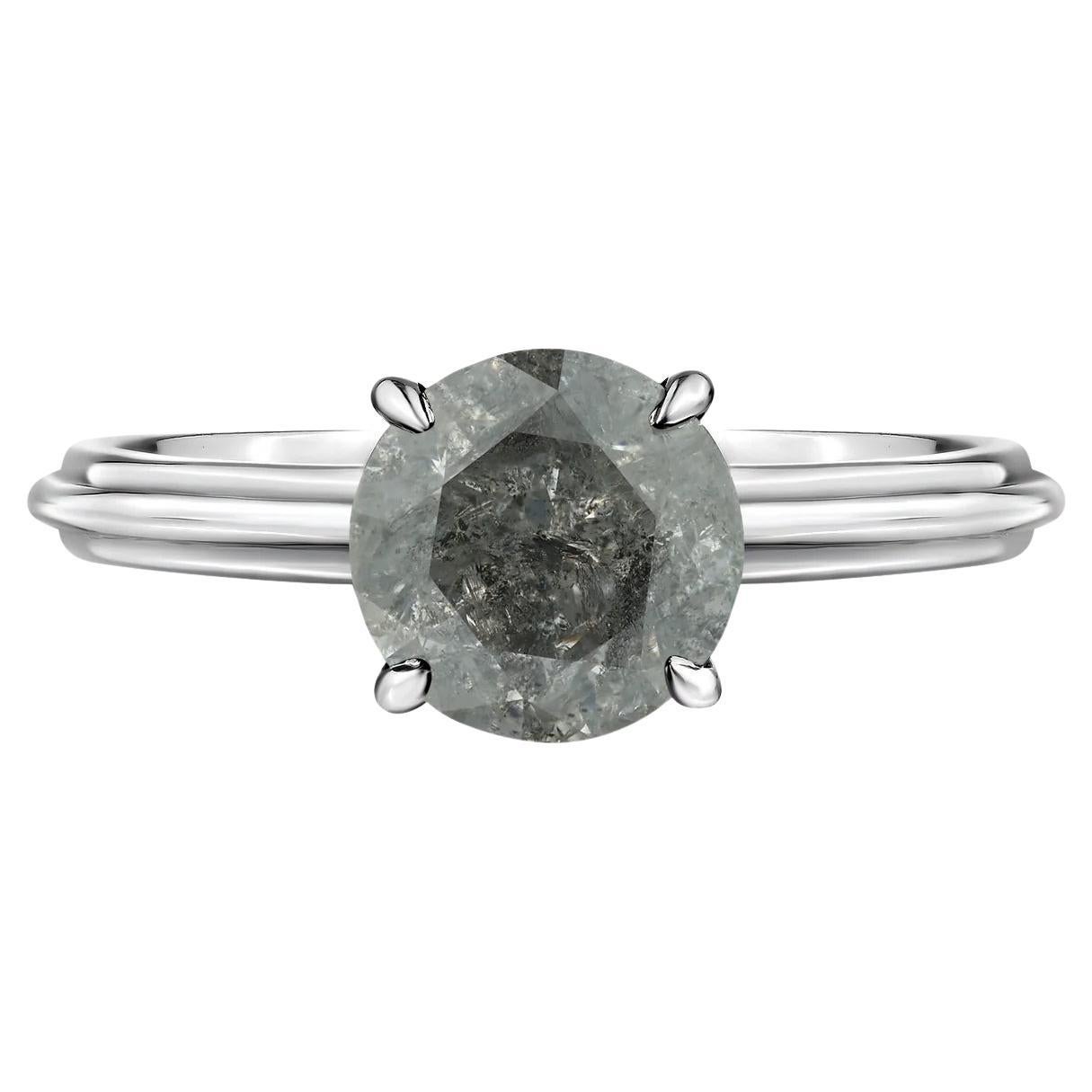 Ursula Rickmers Round Grey Diamond White Gold Engagement Ring, 2 Carats For Sale