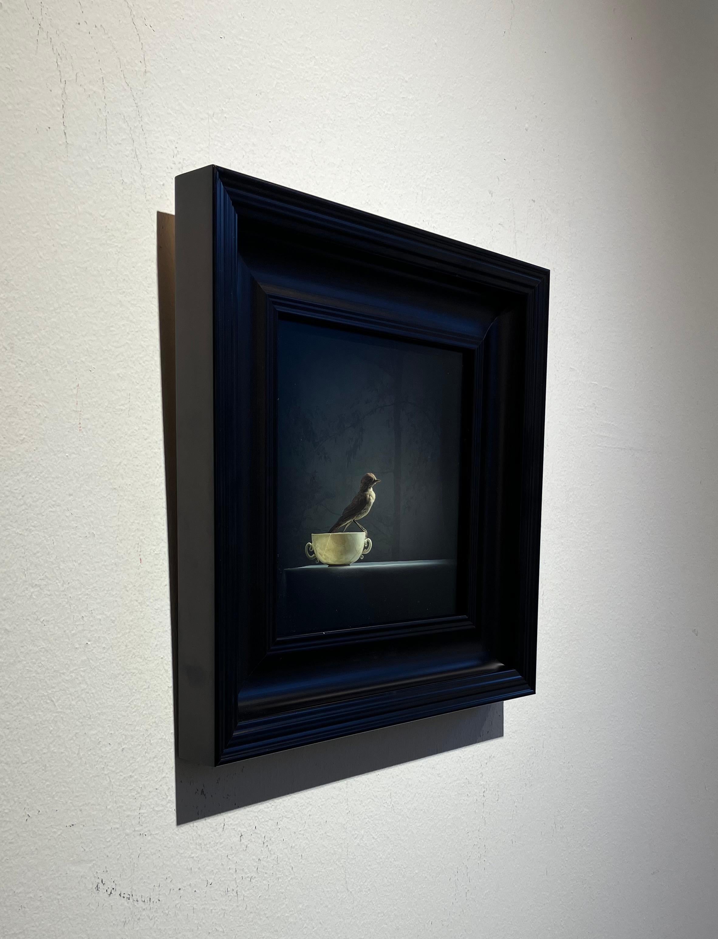 ''A Cup of Tea'' Dutch Contemporary Still Life of a Sparrow on a Tea Cup For Sale 2