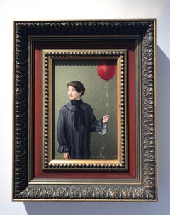 ''Enfance'' Portrait contemporain néerlandais d'une jeune fille avec un ballon rouge