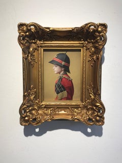 ''Lukah 2'' Portrait contemporain néerlandais d'un garçon en uniforme rouge avec un lézard