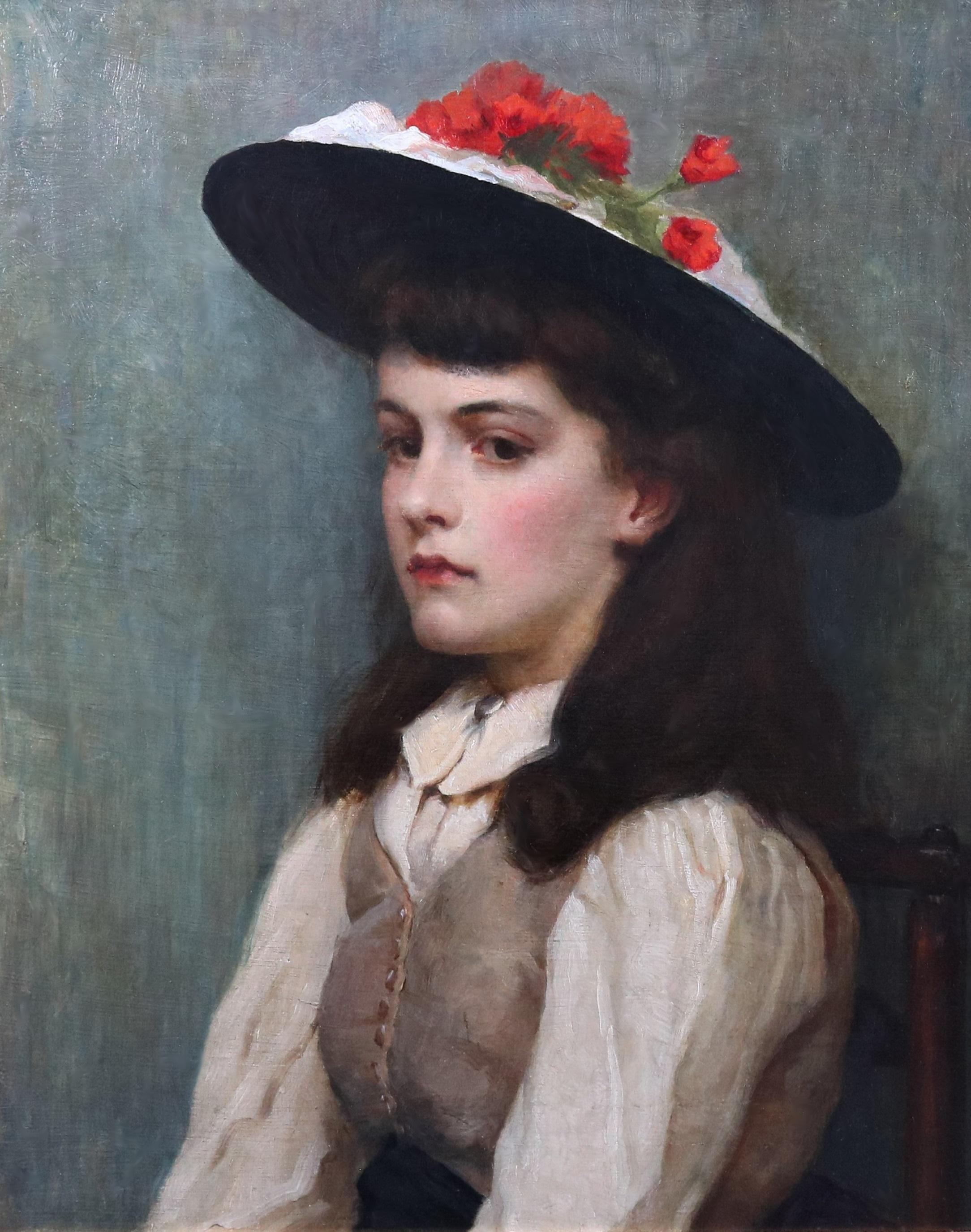 Miss Burnett - Peinture à l'huile du 19e siècle Portrait Jeune fille Beauté victorienne - Painting de Ursula Wood S.W.A.