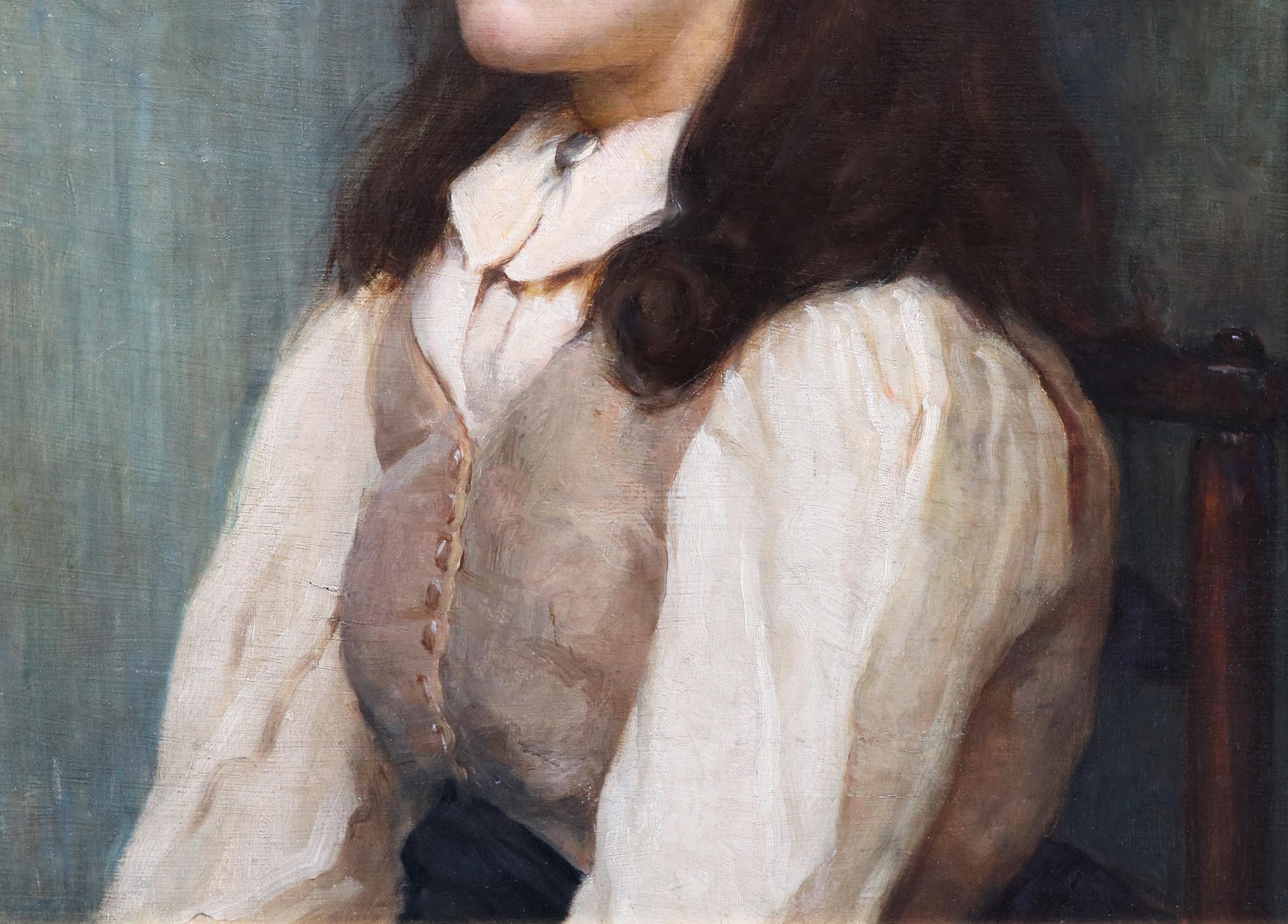 Miss Burnett - Peinture à l'huile du 19e siècle Portrait Jeune fille Beauté victorienne en vente 1