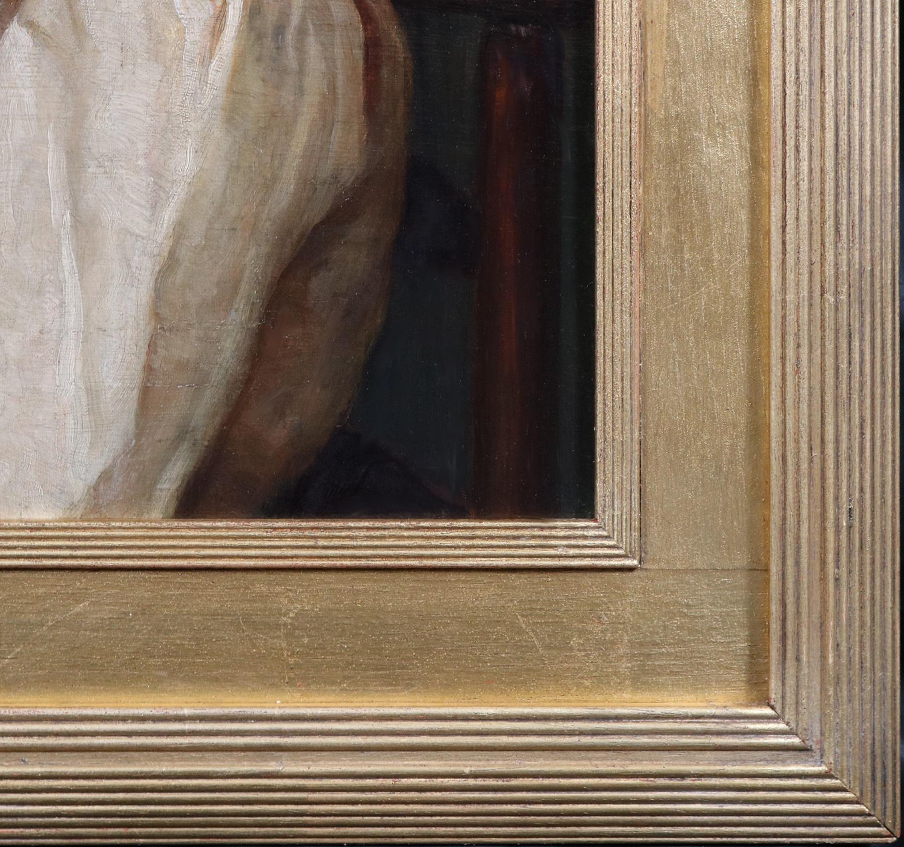 Miss Burnett - Peinture à l'huile du 19e siècle Portrait Jeune fille Beauté victorienne en vente 4
